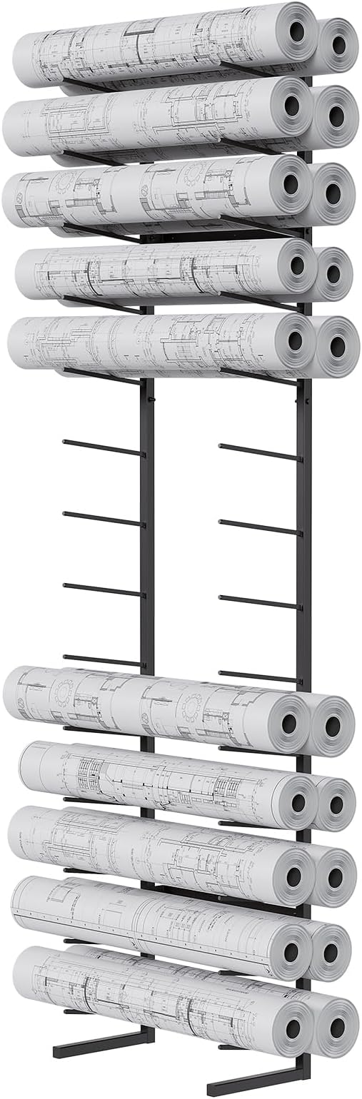 Large Blueprint Storage Rack, 14-Tier Wall Mount Blueprint Holder, Heavy Duty Vinyl Roll File Organizer for Plans, Poster, Map, Art Roll Drawings