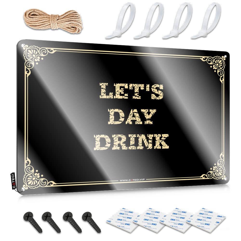 Door Patio Bar Plaques - Let's Day Drink Anniversary Rustic Wall Hanging(20X30CM)