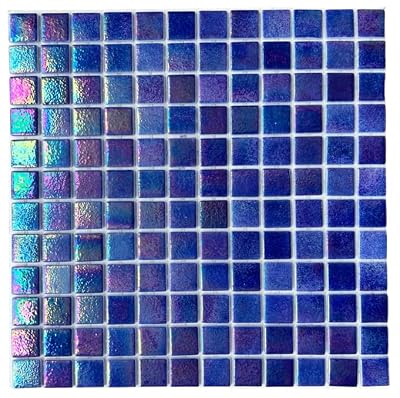 Tenedos Square 1x1 Blue Recycled Iridescent Glass Mosaic Floor Wall Pool Tile Backsplash (Exact Size 7/8 Inch) for Kitchen Swimming Pool Tile, Bathroom, Accent Decor (1 Sheet, Purple)