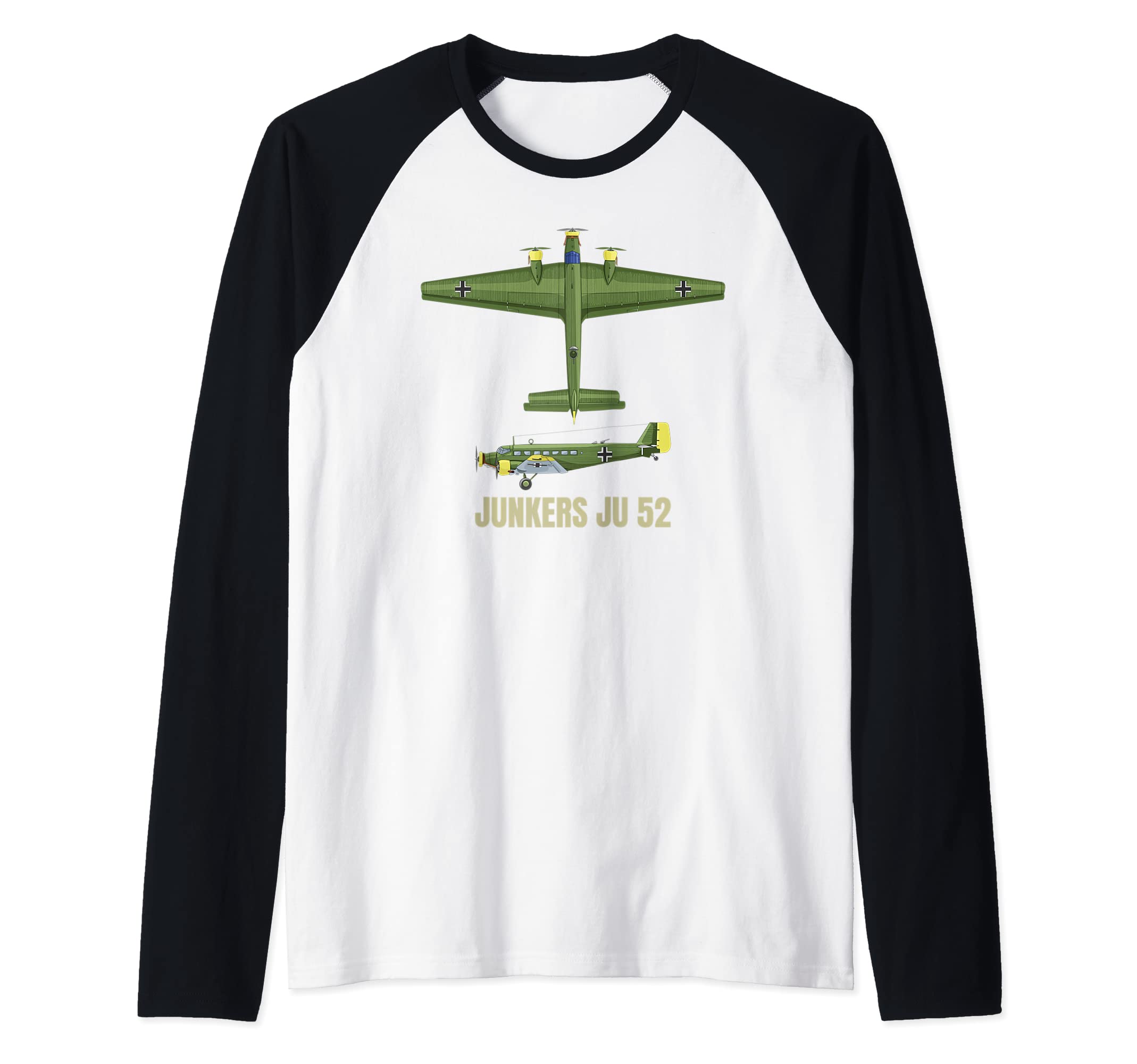 Ju 52 German WW2 Transport Aircraft Plane Diagram Raglan Baseball Tee