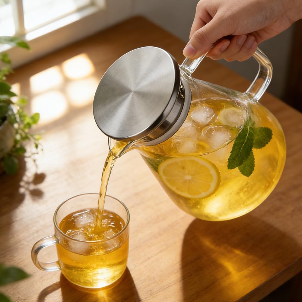Teiera in vetro, teiera per tè sfuso, teiera in vetro, 1700 ml, con colino in acciaio inox, teiera a prova di piano cottura, per tè sfuso, caraffa in vetro per tutti gli amanti del tè