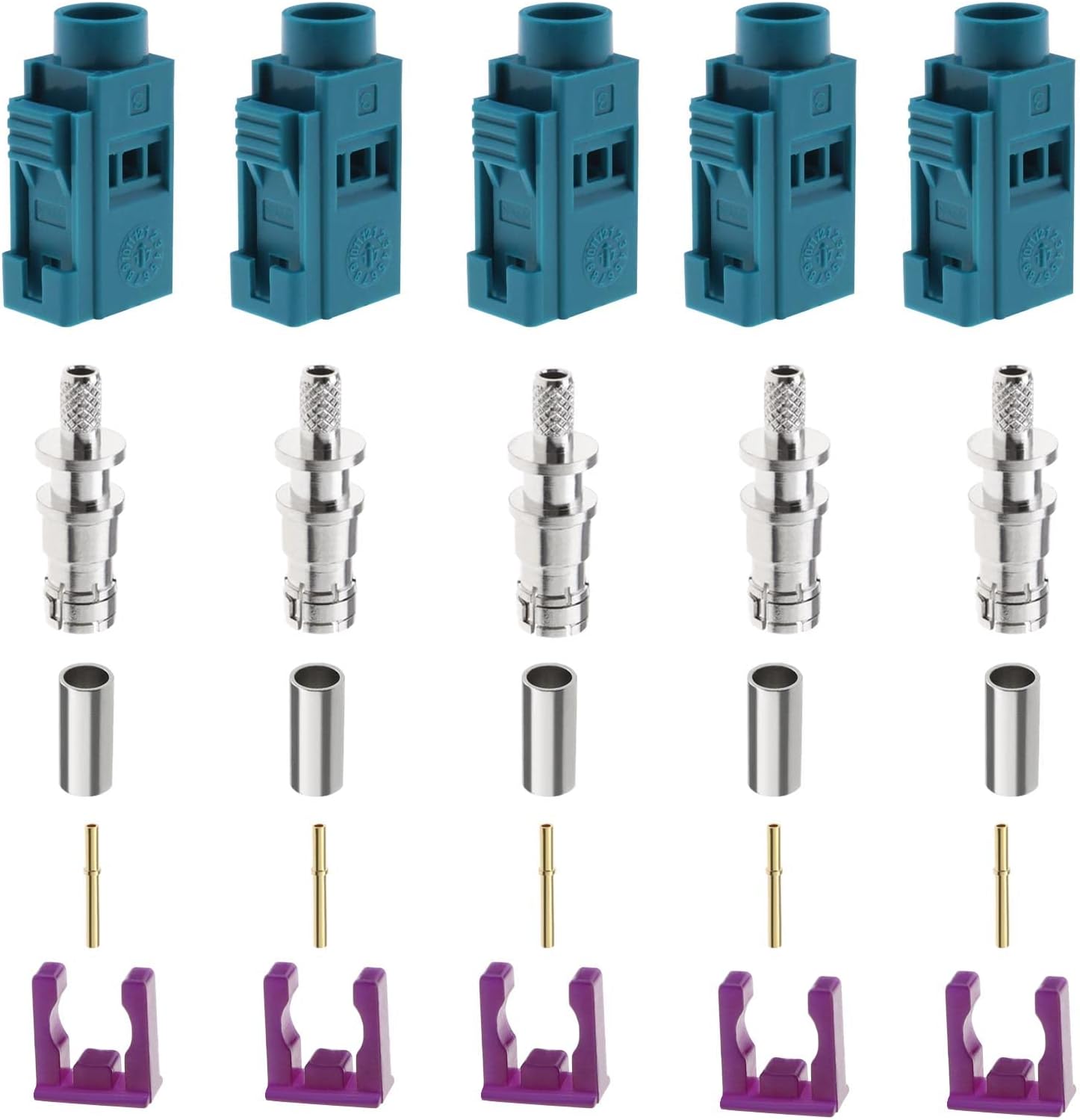 ECSiNG 5 Sets Fakra Female Antenna Connector Repair Kit for Connecting RG174/RG316 Car Cable Crimping Soldering Aerial Adapter Converter