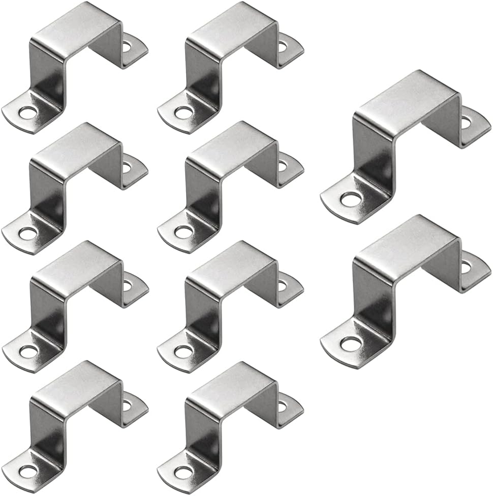 SCRTB Square Pipe Clamp 10 Pcs Square Oblong Pipe Clamp,Stainless Steel Square Tube Buckle,U-Shaped Pipe Clamp,Horseback Pipe Saddle Clamp Buckle (25mm), Silver
