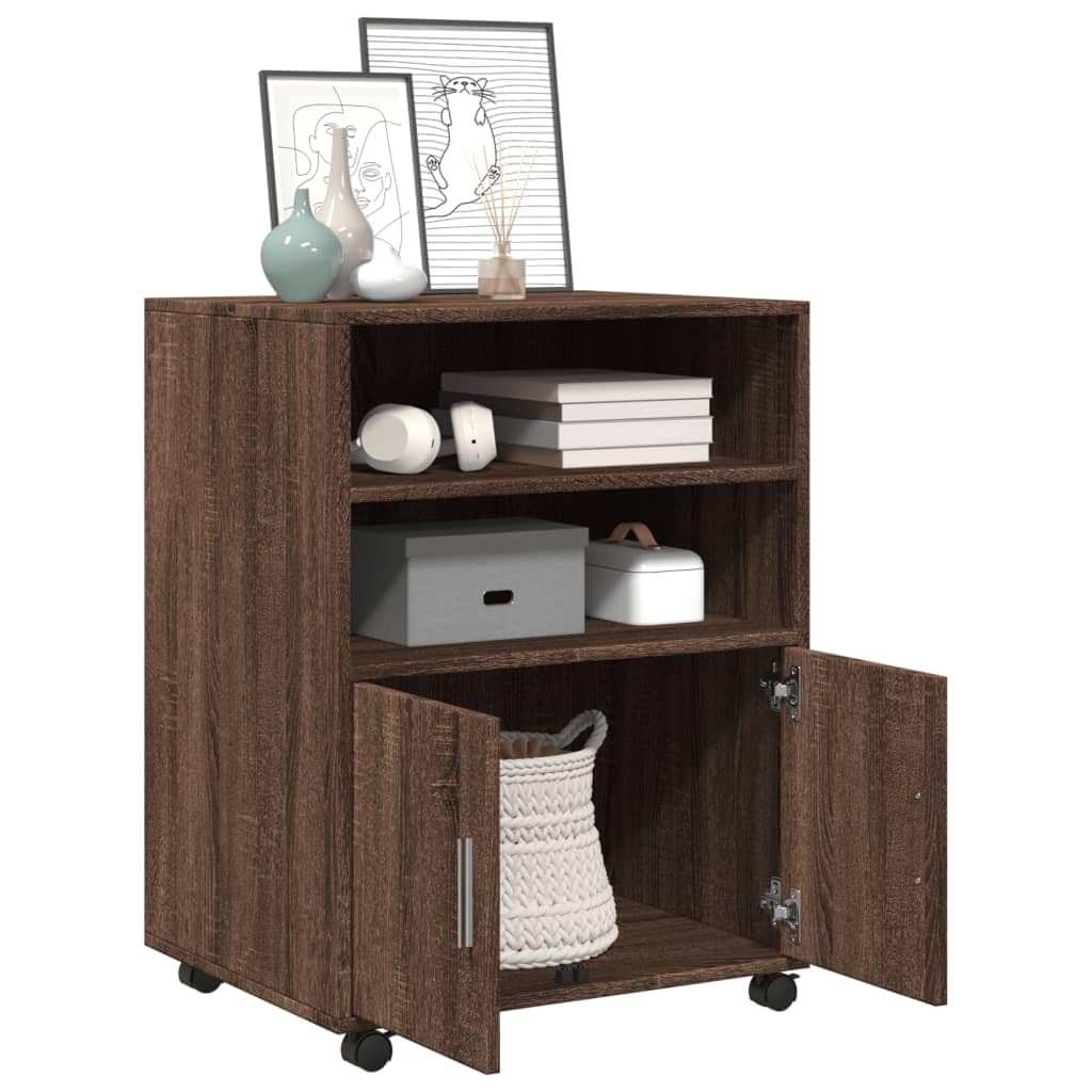 Brokky Armadietto con Ruote Rovere Marrone 60x48x81 cm in Truciolato-Carrello Porta Stampante,Mobiletto con Ruote,Supporto per Stampante in Legno,Classificatore per Documenti per Studio,Ufficio