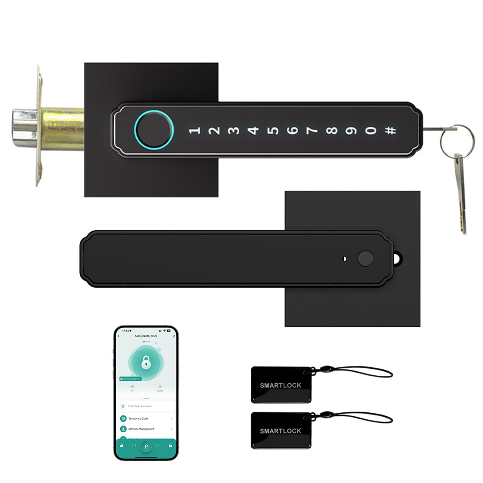 Cerradura Inteligente con Huella Digital, Control Remoto de Aplicación 5 en 1, Cerradura de Puerta Biométrica con Desbloqueo de 0,3 S, Perilla de Puerta de Entrada sin Llave con Huella (BLACK)