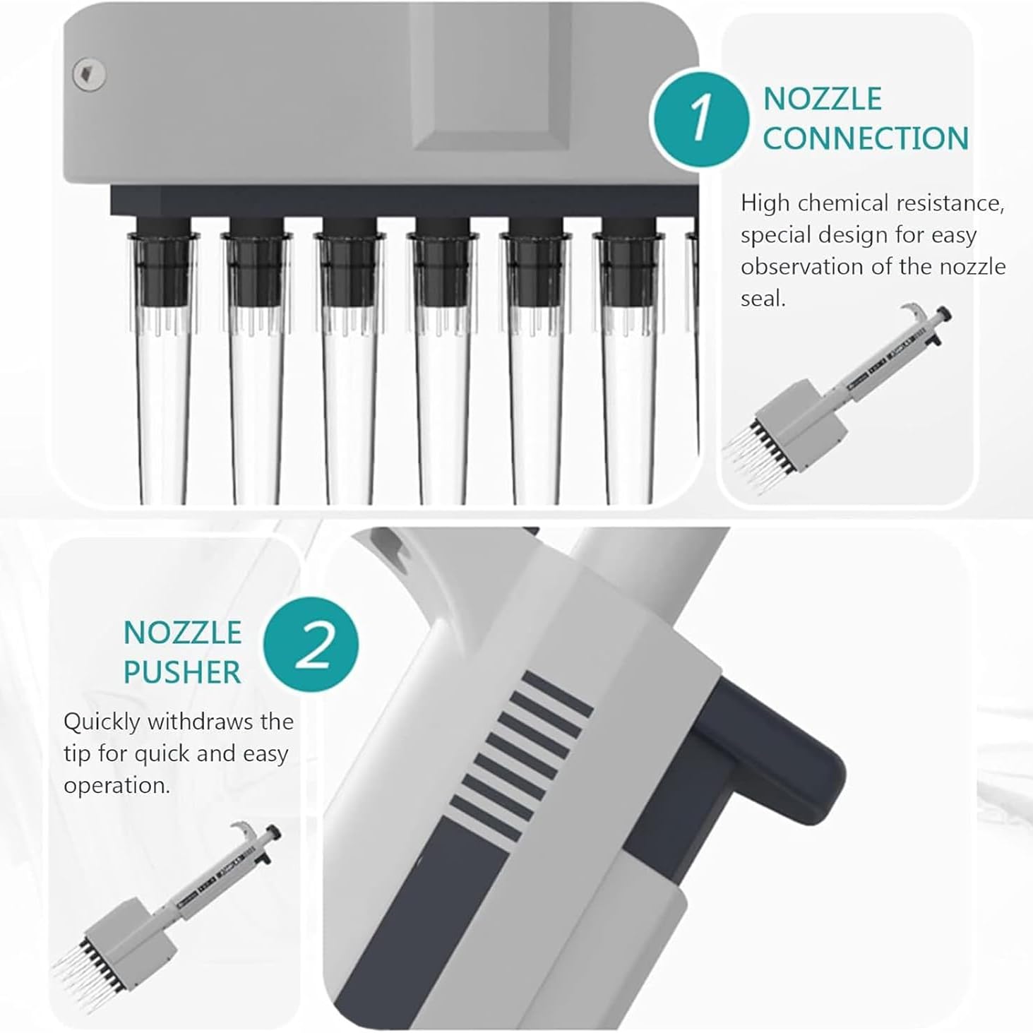 Pipeta de micropipeta multicanal de 8 canales, volumen ajustable 0.5ul-300ul, pantalla digital, punta giratoria de 360° para laboratorio