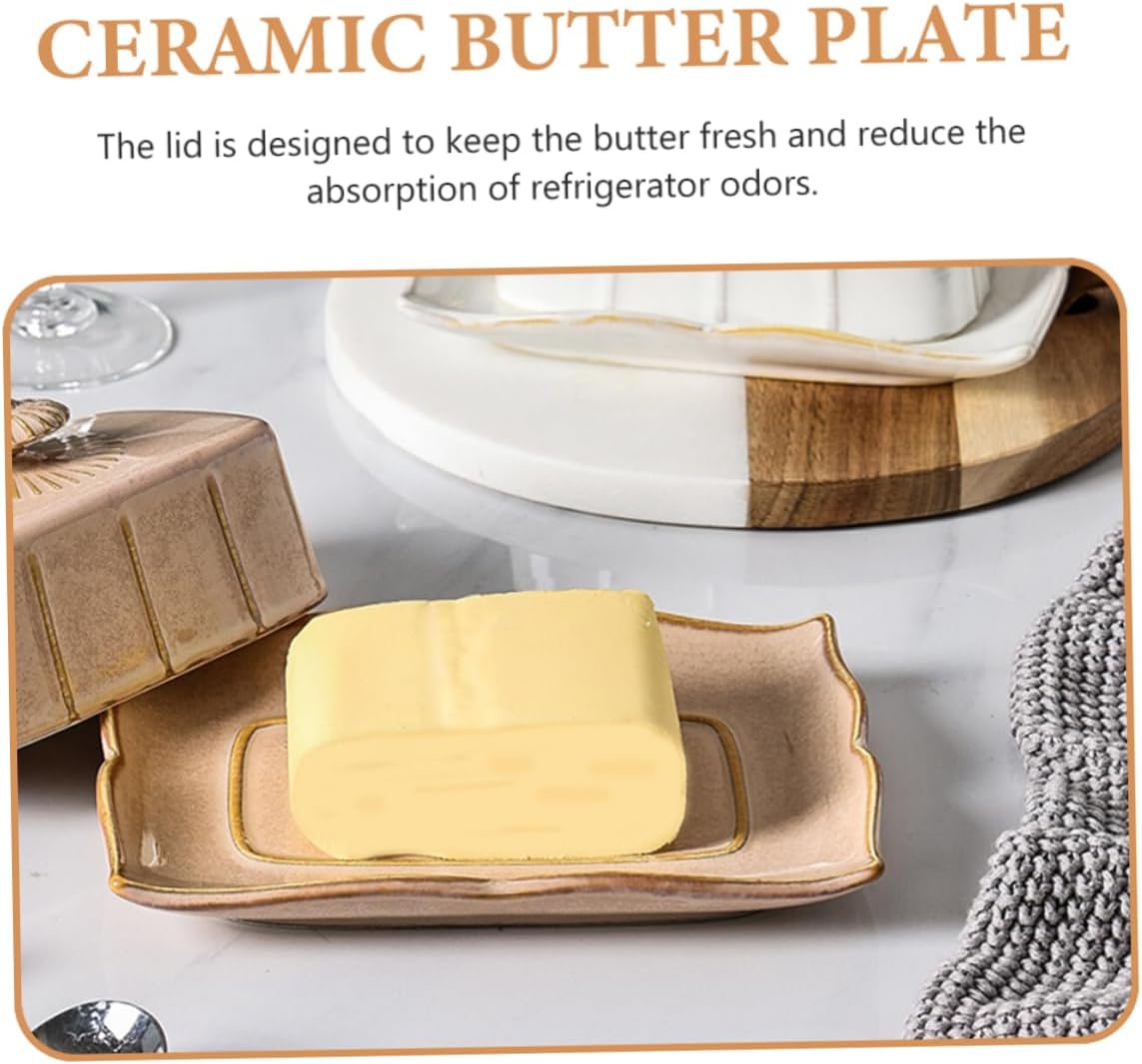 Cabilock Ceramic Butter Dish with Lid Decorative Butter Serving Plate and Dessert Holder Stylish Rectangular Snack Tray and Sliced Fruits Easy to Clean and Practical Kitchenware