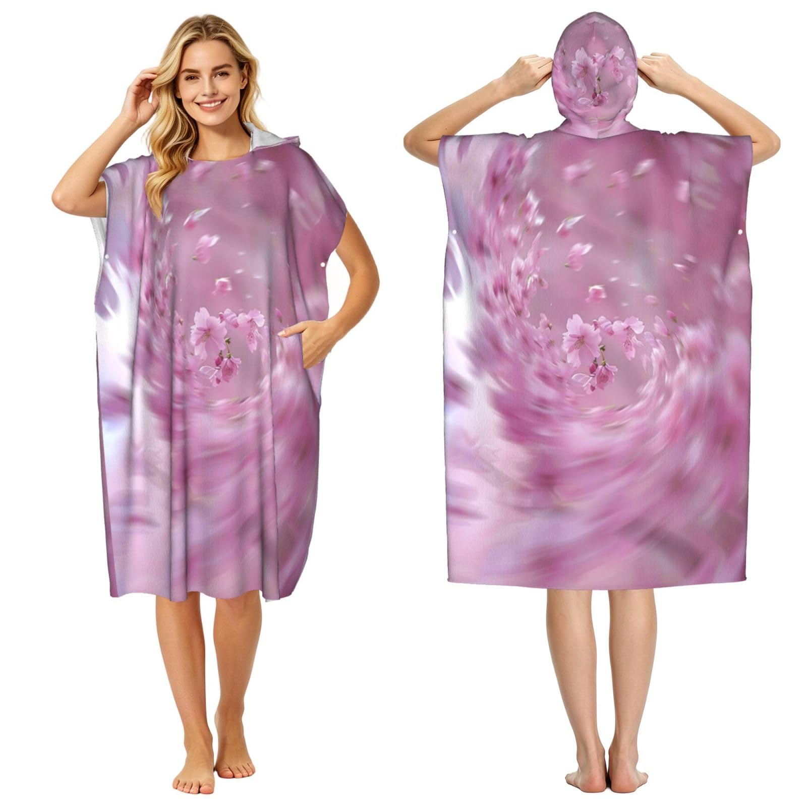 KLGRTJHK Cherry Blossom Pink Adult Hooded Beach Poncho Towel 43"X35"