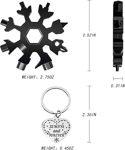 Miniatura 6 de Regalos de calcetines para hombres, regalos para papá, multiherramienta 18 en 1, herramientas manuales de copo de nieve negro, regalos de Navidad