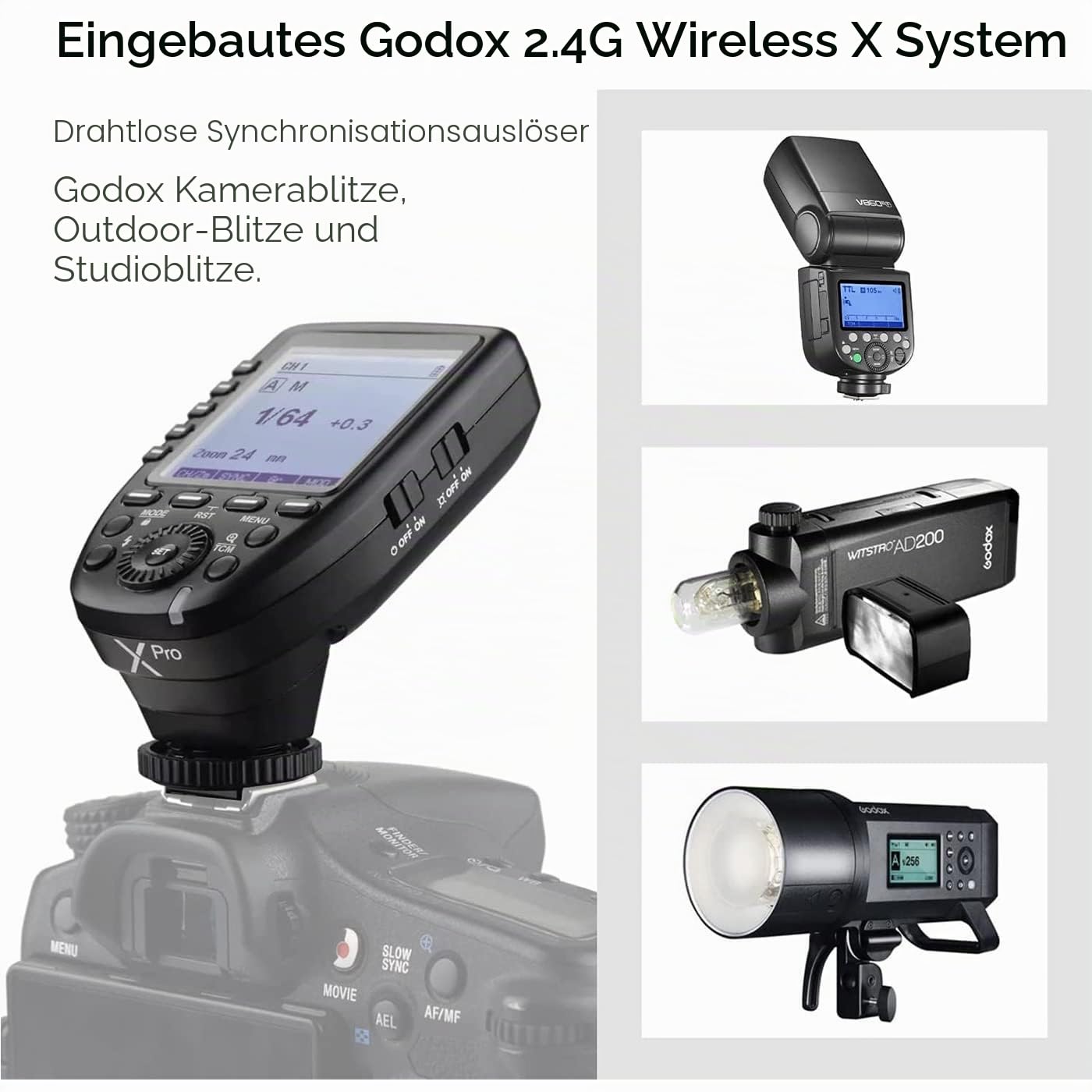 Godox Xpro-S Blitzauslöser für Sony TTL 2.4G Wireless 1/8000s HSS, Design 5 dedizierte Gruppentasten 11 anpassbare Funktionen, Fernauslöser für Fotografiebeleuchtung