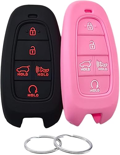 REPROTECTING Funda de goma de silicona para llavero compatible con (5 botones) 2019-2023 Hyundai Sonata Sanata Fe Tucson Palisade (negro rosa) disponible en Yaxa Colombia