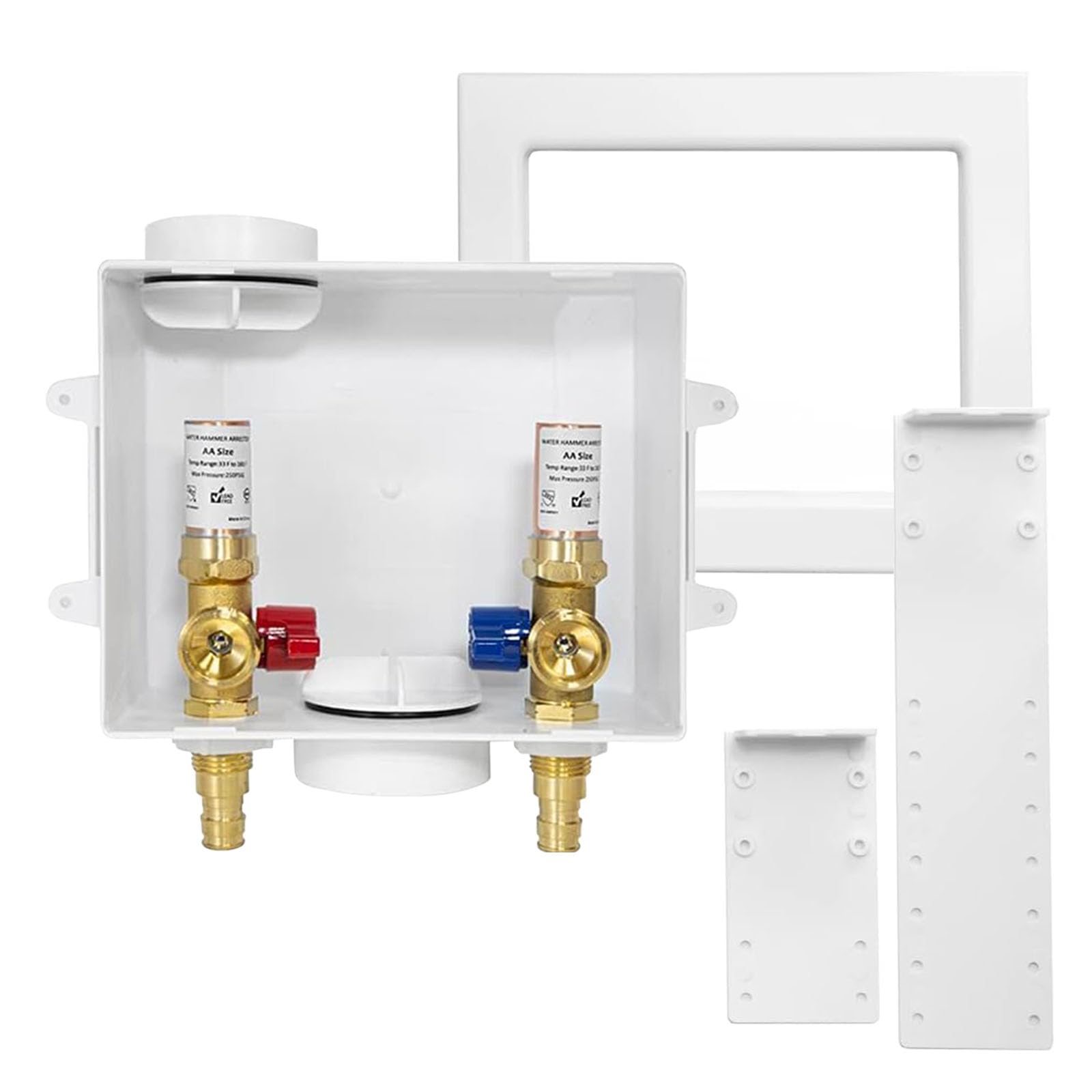 Seelink Washing Machine Outlet Box, Center Drain/Side Drain, 1/2 Inch Pex-A Inlet x 3/4 Inch MHT Outlet Connection, with Copper Water Hammer Arrestor (Pack of 50)