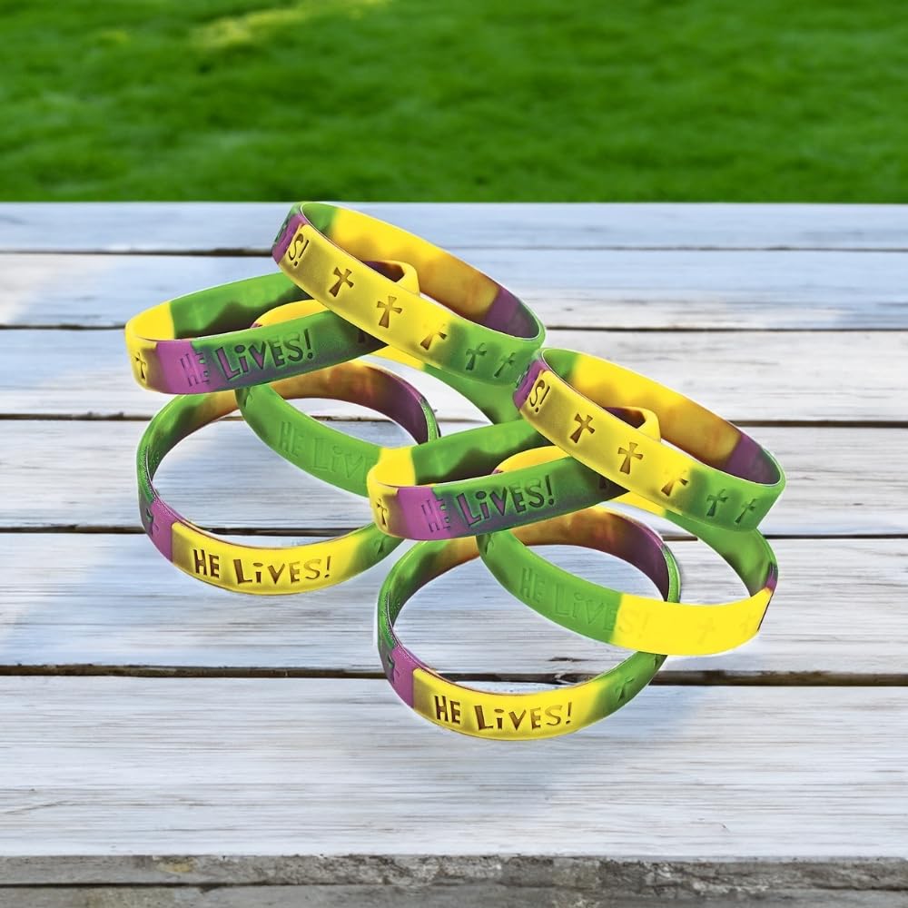 Fun Express - Silicone He Lives! Bracelet (1dz) for Easter - Jewelry - Bracelets - Rubber Bracelets - Easter - 12 Pieces