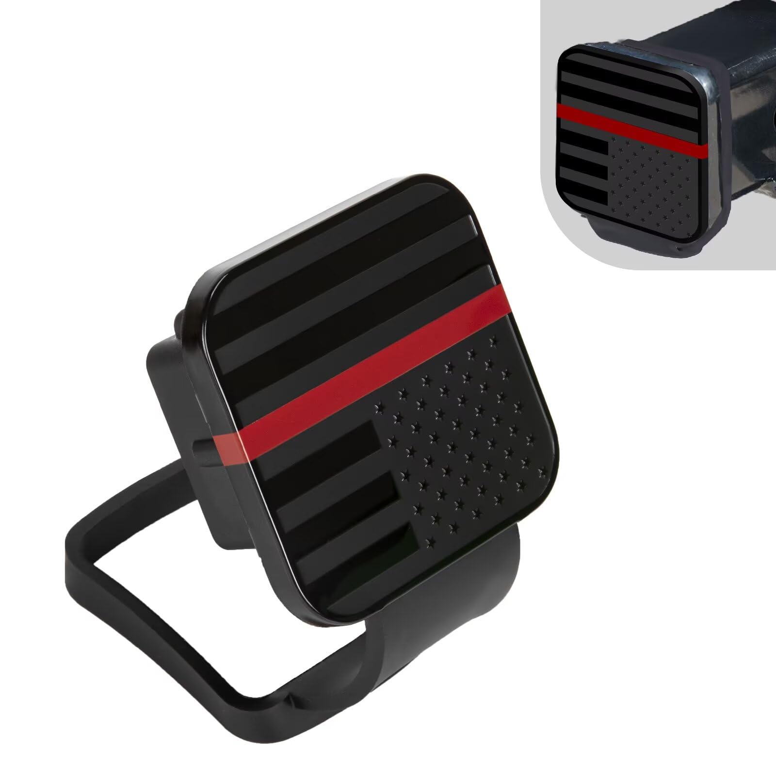 Photo 1 of 2 Inch Rubber Trailer Hitch Cover, Durable Tow Hitch Covers with American Flag, Car Exterior Accessories Fits for 2 Inches Hitch Receivers, Hitch Cover Tube Plug Cap for Trucks(Black&Red Line)