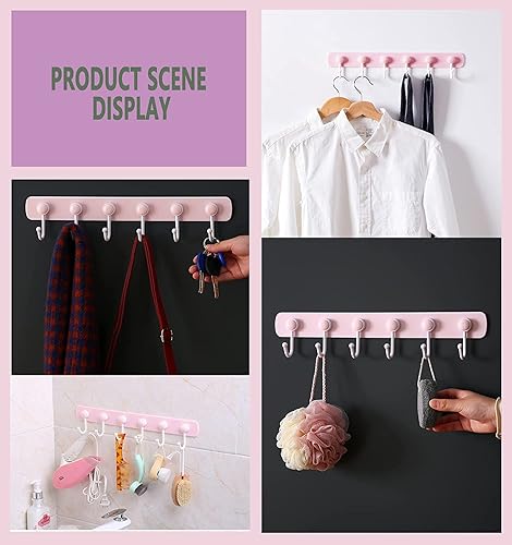 Miniatura 4 de Perchero de pared para niños, ganchos adhesivos de pared con 6 ganchos giratorios para colgar ropa, toallas de cocina, perchas decorativas rosas