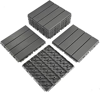 9 sq. ft Plastic Interlocking Deck Tiles, 9 Pack Patio Deck Tiles, 12"x12" Waterproof Outdoor Flooring All Weather Use, Patio Floor Decking for Porch Poolside Balcony Backyard, Grey