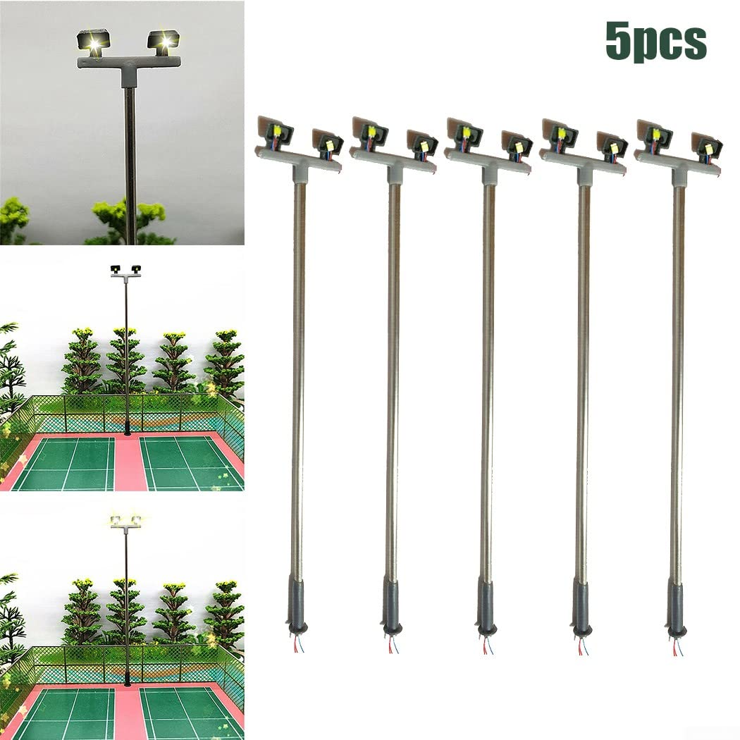5 Pack Twin LED yard lights, Model Railway Yard Lights Twin LED Lights OO 00 Guage Flood Light 1:76, White, 12Cm - Image 2
