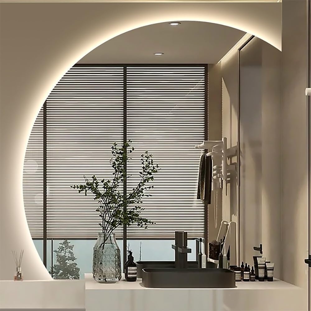 WJFTODAY 40" Dimmable 3-Color Backlit Half Moon Bathroom Mirror - 90x90cm Anti-Fog Wall Vanity Mirror for Entryways & Home Decor - Stylish & Functional Lighting Solution