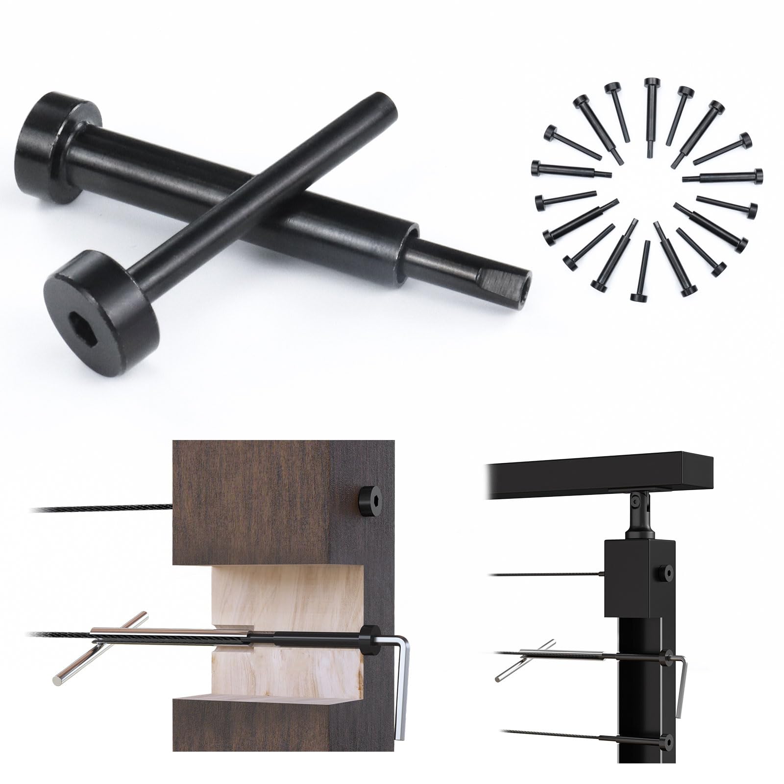 [Patent] Muzata 20 Pack 1/8" Black Invisible Cable Railing Hardware Kit 10Pair Tensioner and Terminal for 2"x2" 4"x4" Wood Metal Post T316 Stainless Steel Deck Cable Railing System CR26