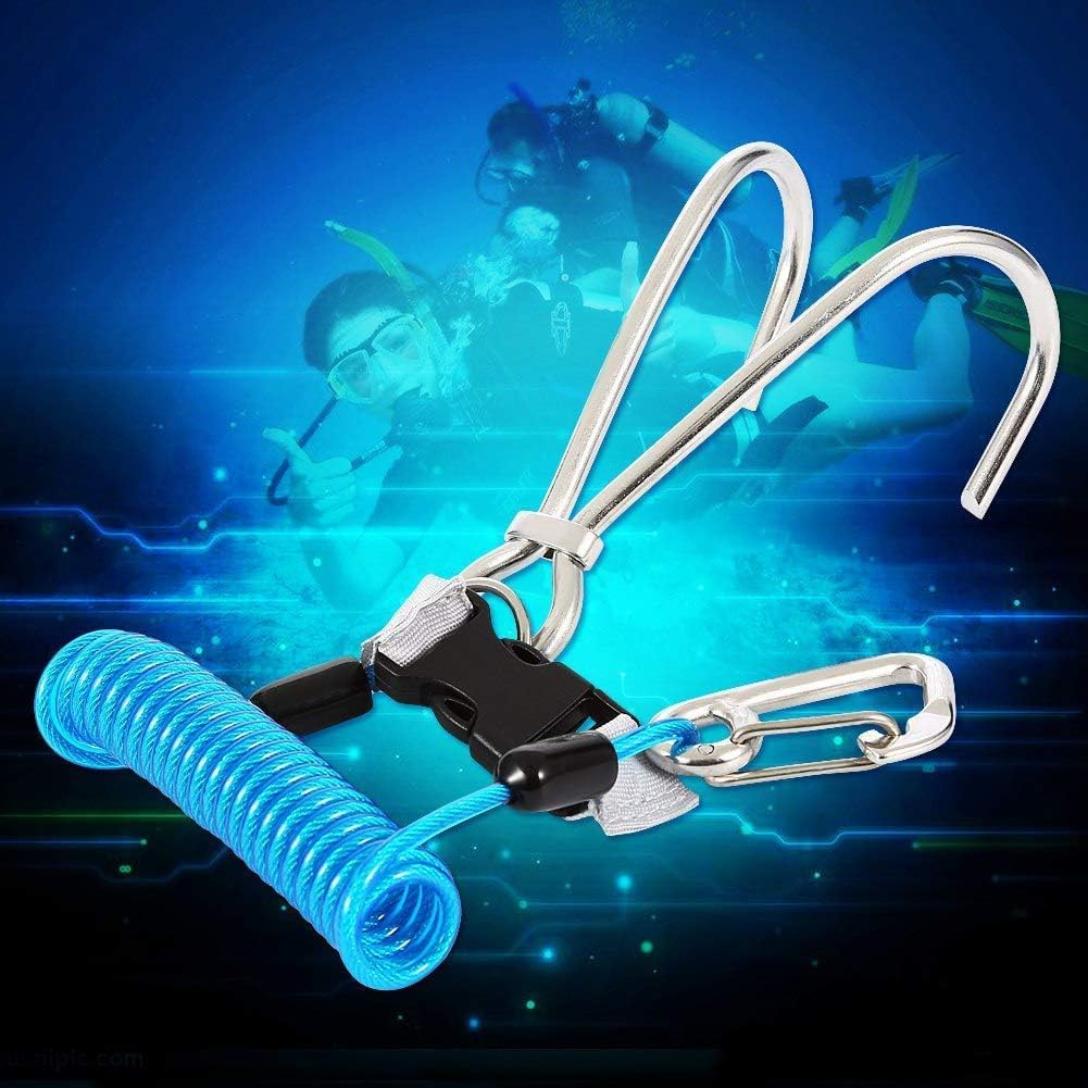 Agatige Crochet Récif Plongée, Crochet Récif Plongée en Acier Inoxydable Coral Rock Drift Reef Hook Plongée sous-Marine Sécurité Accessoires Plongée Longe en Spirale avec Boucle à Dégagement Ra