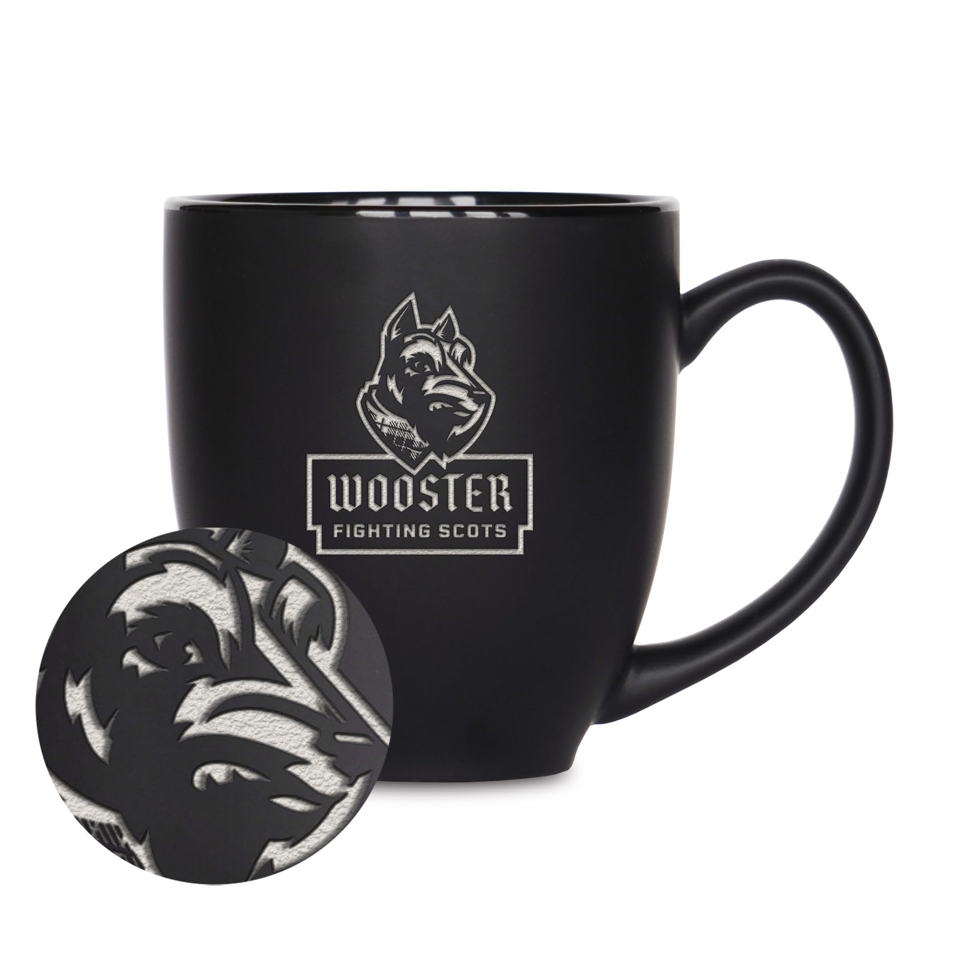 Tasse de bistrot NCAA Wooster Fighting Scots en céramique noire mate 445ml