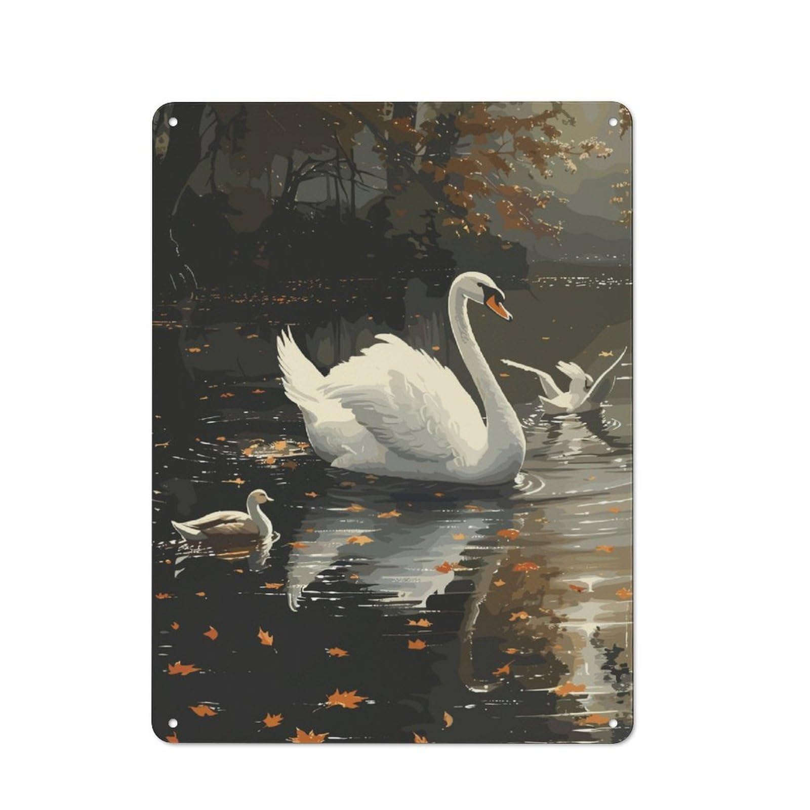 Junmoney Swan And Nature Metal Wall Sign 40X30cm Featuring For Living Room Wall, For Decorating Living Rooms And Feature Walls