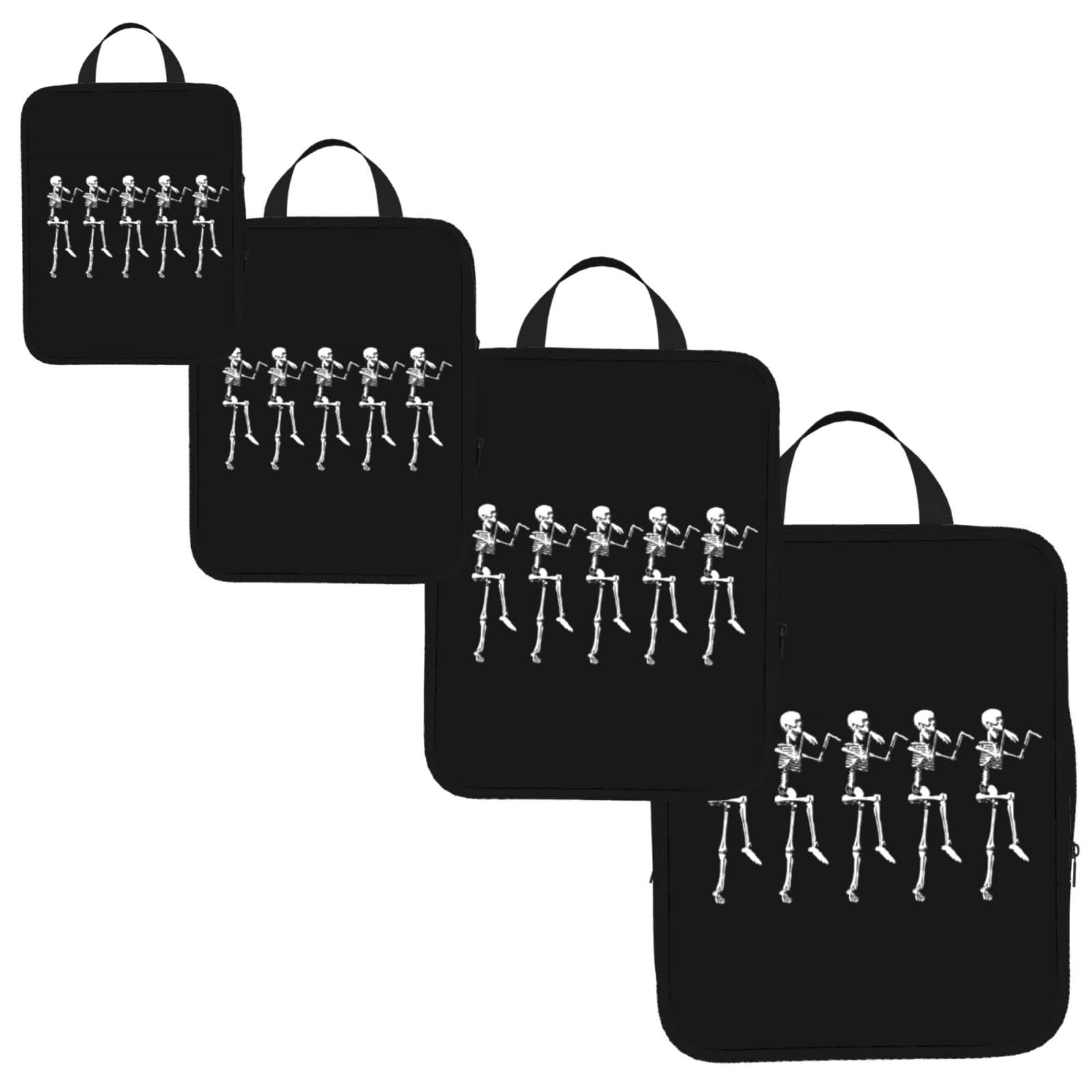Halloween Posable Skeleton Skull Print 4 Set Compression Packing Cubes for Suitcases,Expandable Storage Bag Organizers