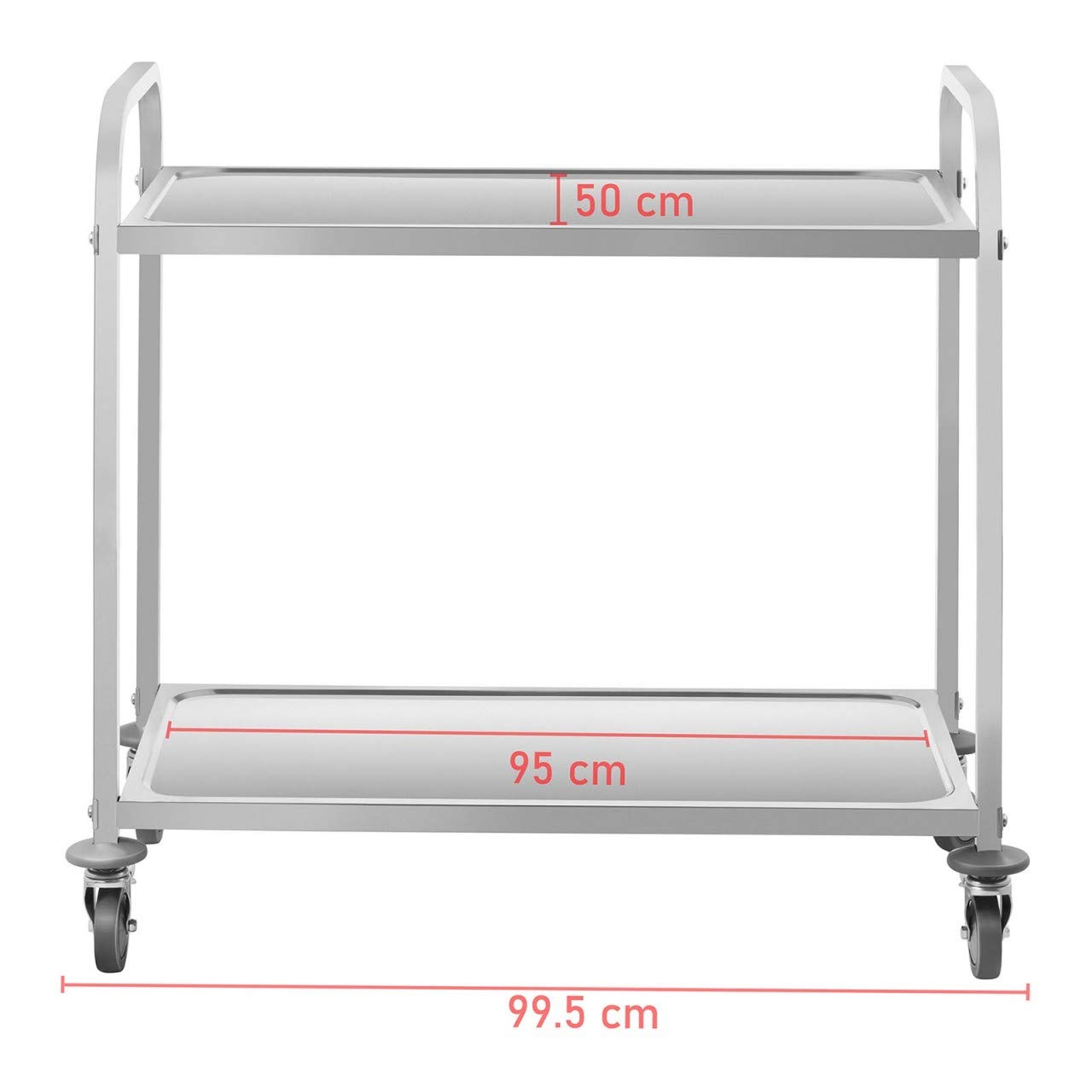 Royal Catering RCSW 3E Carrello Portavivande Carrello di Servizio Carrello Cucina (2 Ripiani, Distanza 59 cm, Capacità di carico 200 kg, Acciaio inox)