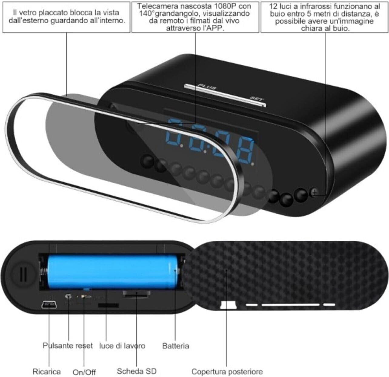 Generico Sveglia Orologio Digitale WIFI Video Audio Con Telecamera Camera