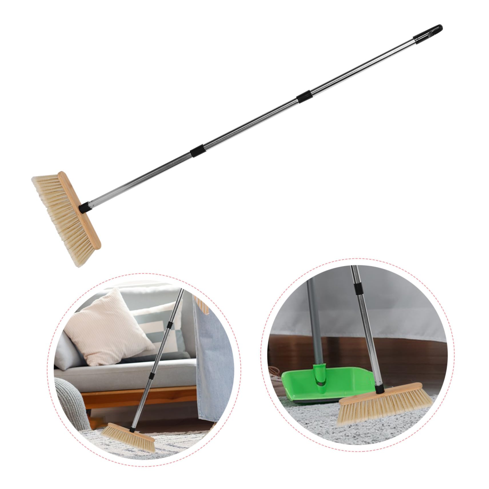 Scopa da Giardino in Bamboo con Setole Dure Spazzola Esterna per Patio e Garage Manico in Acciaio Inossidabile Resistente e Impugnatura Ergonomica in Legno per Pulizia Efficiente