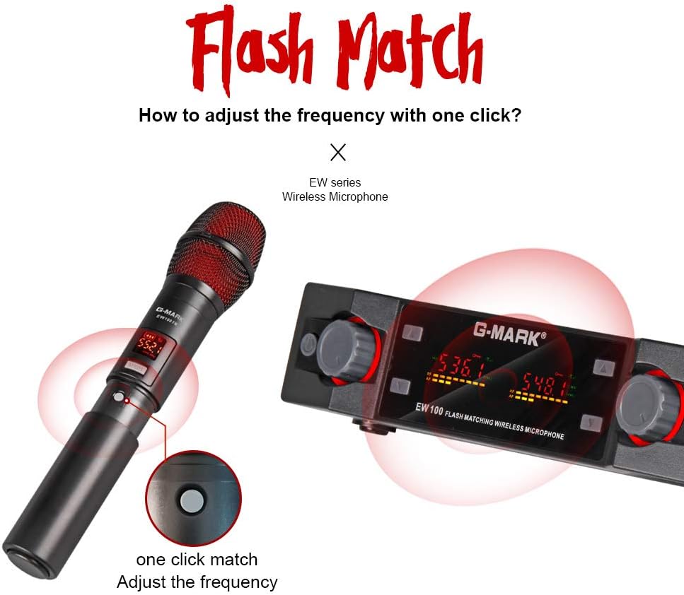 G-MARK EW100 UHF 2 Channel Wireless Microphone System, 2 Cordless Handheld Microphones, Ideal for Home Karaoke Church, Wedding, Party - Image 5