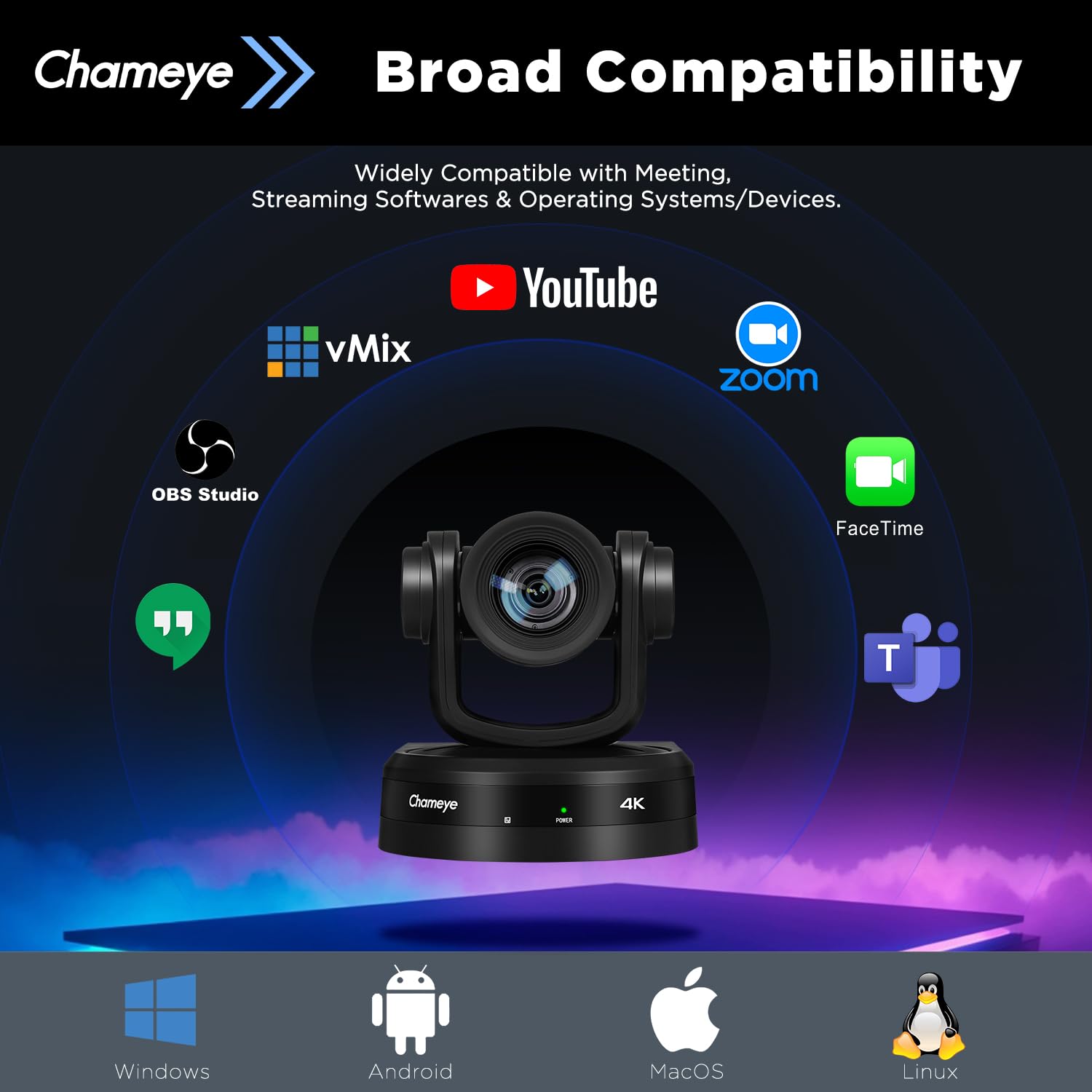 Chameye Telecamera 4K PTZ con 20x Zoom Ottico AI Tracciamento USB3.0/HDMI/LAN(PoE), Registrazione della scheda TF, Telecamera per Conferenze e Streaming in Chiesa Funziona YouTube/OBS (CH420)