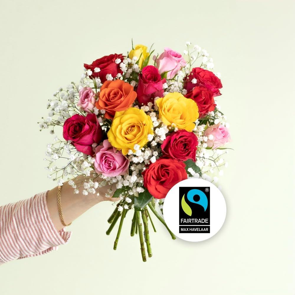 Bouquet de Petites Roses Multicolores, Roses du Kenya, env. 15 Tiges