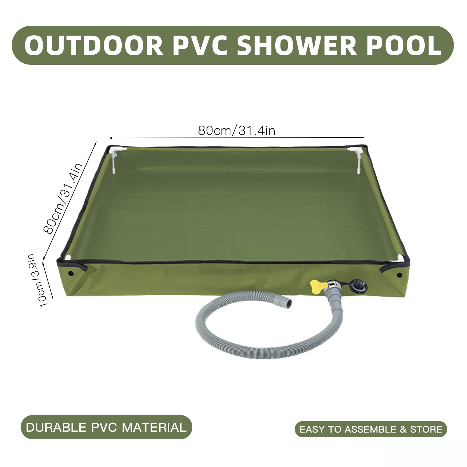 Douche de camping - Receveur de douche pliable - 80 x 80 cm - Avec tuyau de vidange - Antidérapant - Étanche - Base de douche portable - Base de tente d'extérieur - Lavabo pour camping-car, jardin
