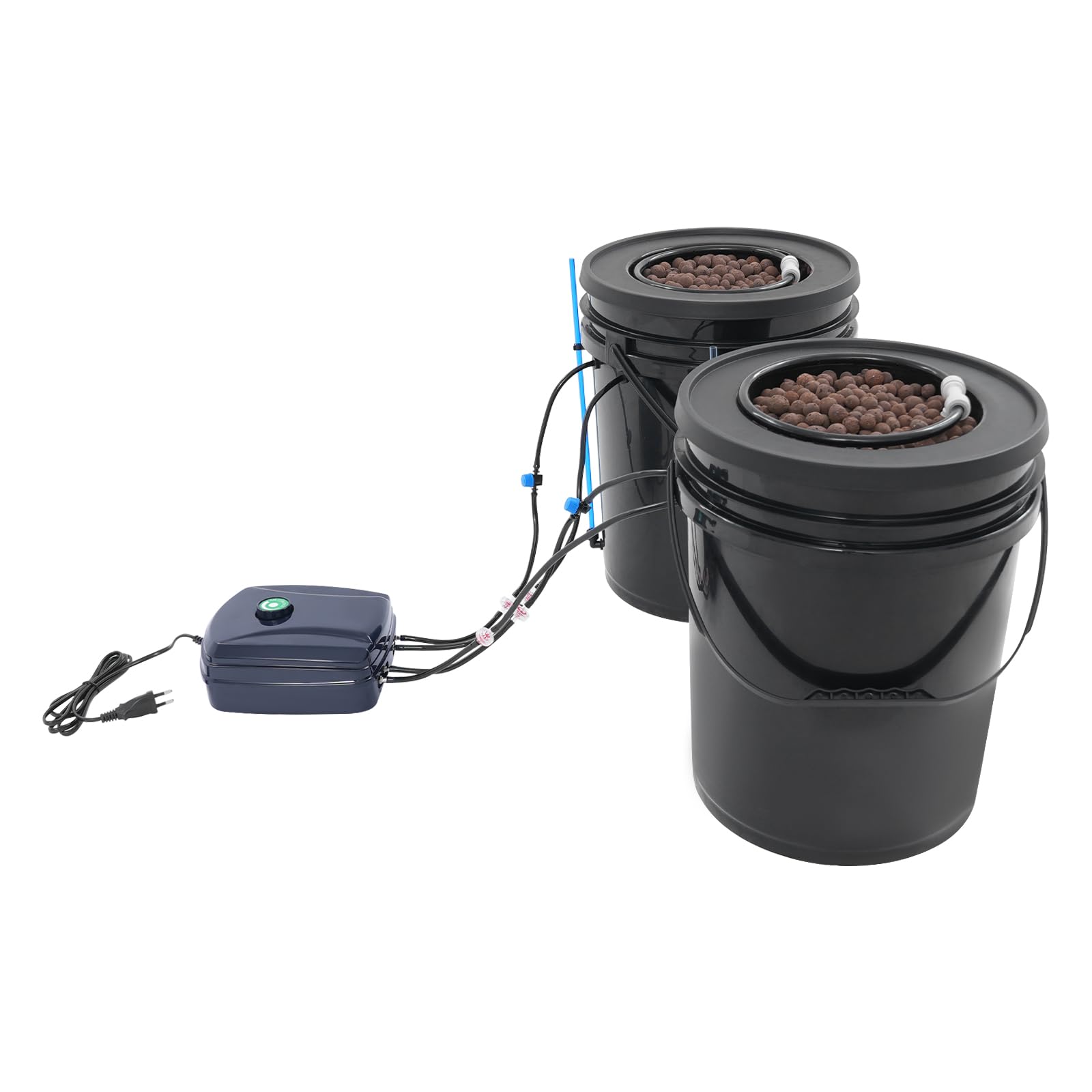 DWC Hydroponics Grow System - Sistema de cultivo hidropónico con 2 cubos + bomba de aire de 12 W para verduras y flores