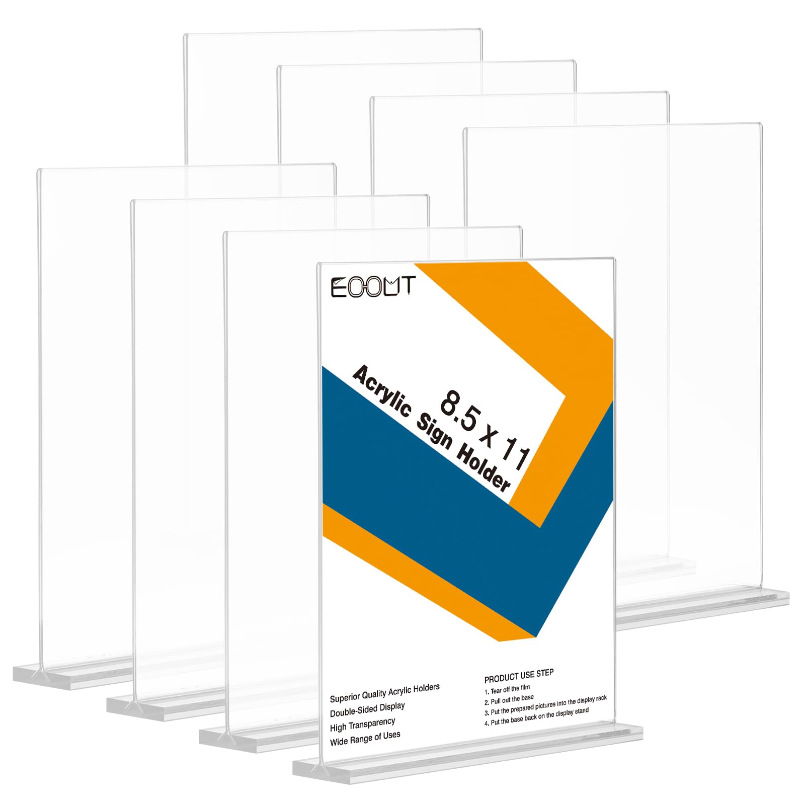 EOOUT Acrylic Sign Holder, 8pcs, 8.5 x 11 Inches, Double Clear Table Menu Display Stand, Desktop Display Stand, Paper Holder Table Sign Holder Suitable for Restaurants