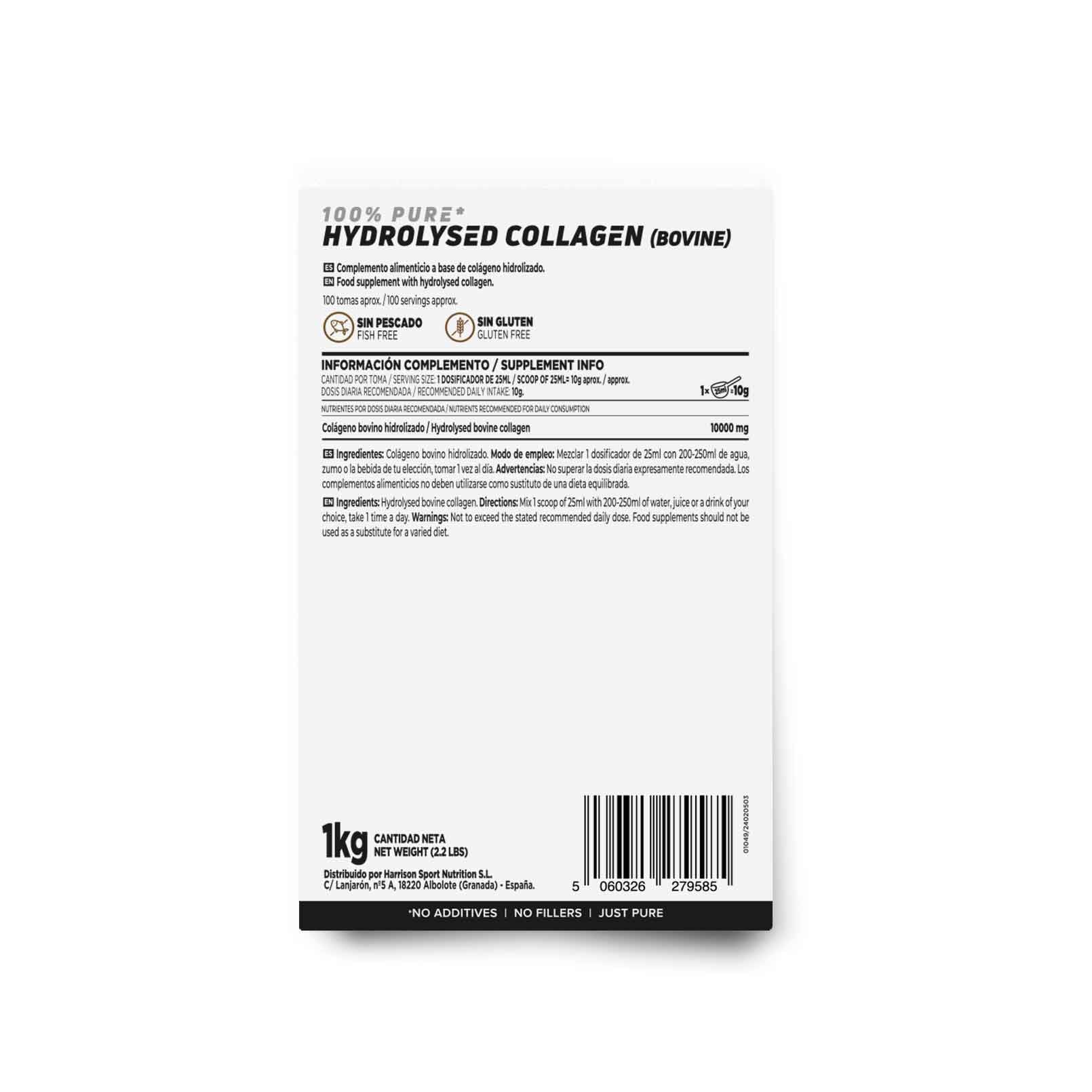 HSN Colágeno Hidrolizado Bovino en Polvo | Sin Sabor 1Kg | 10g Péptidos de Colágeno de Bajo Peso Molecular | Sin Añadidos ni Aditivos | No Incluye Dosificador | No-GMO, Sin Gluten