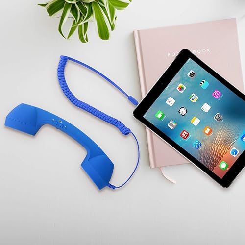 Miniatura 6 de CM Vintage Retro Teléfono Teléfono Celular Receptor Micrófono MIC para Teléfono Celular Smartphone, Enchufe de 0.138 in (azul)