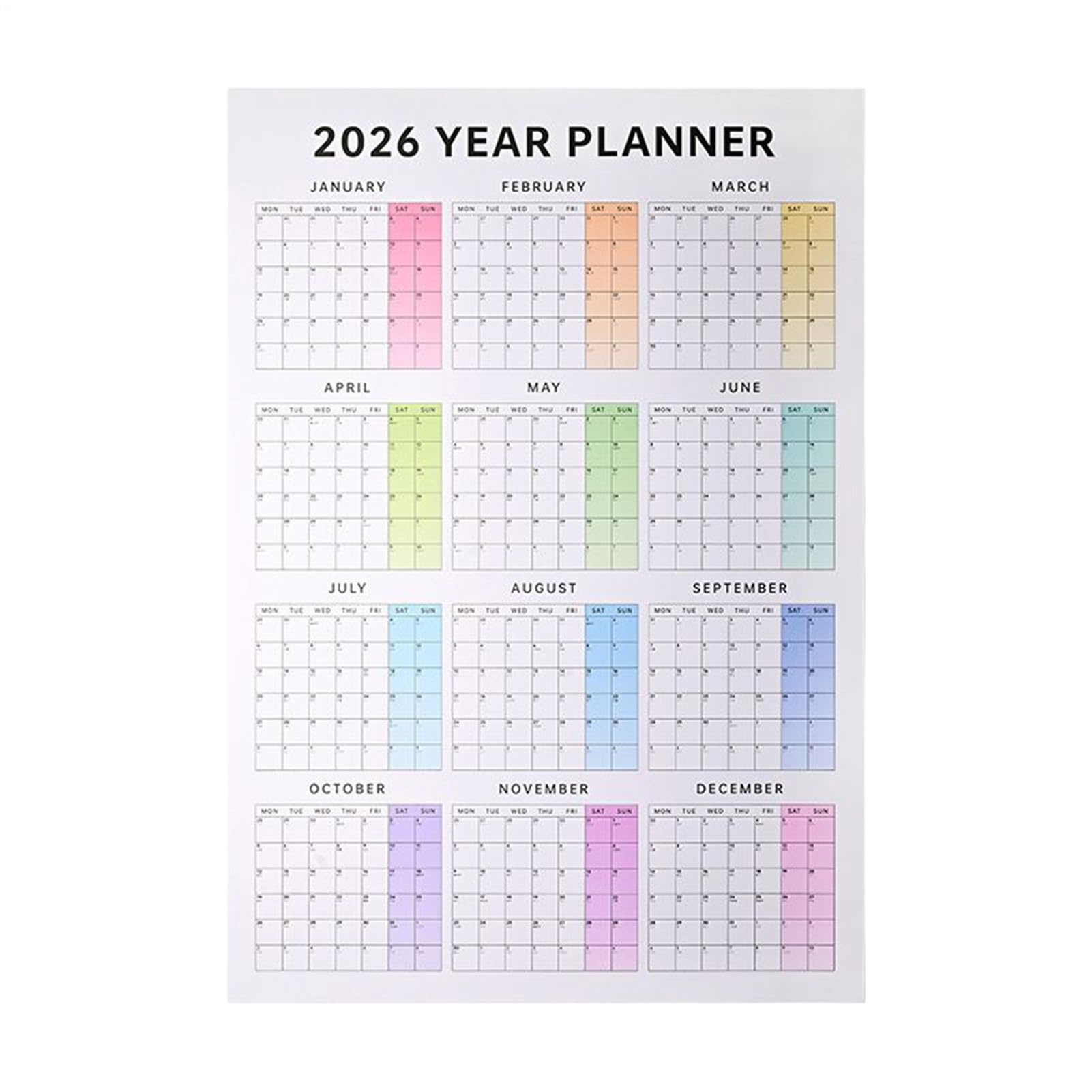 Calendario De Pared 2026,Organizador Mensual de 12 Meses con Grandes | Casillas -Vista Mensual Y Semanal,Para Hogar Salón Dormitorio Oficina Aula Estudiantes Profesionales Freelancers Taller Estud