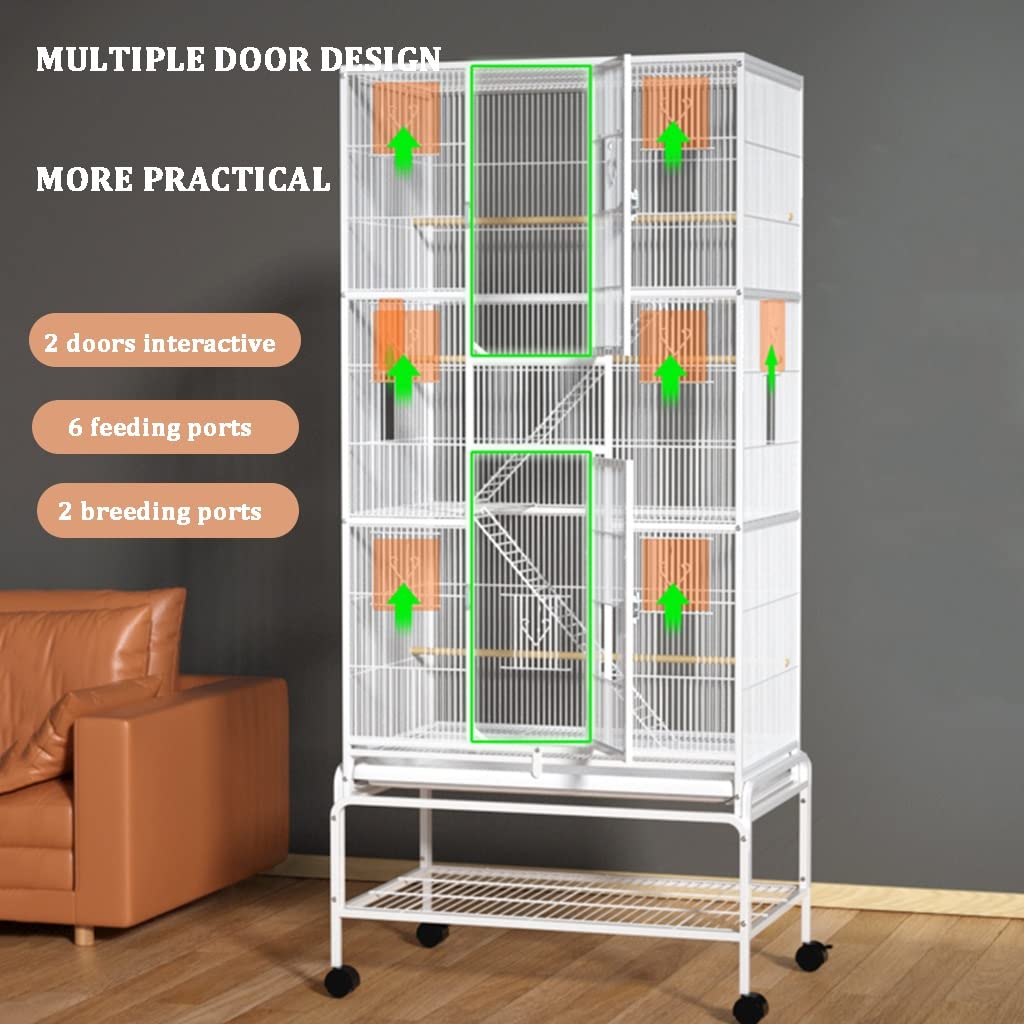 Jaulas para pájaros para cacatúas Jaula para palomas con pintura en aerosol de acero, rueda móvil de 360 °, aviario para pájaros, bandeja extraíble, jaula para vuelo, descanso, recreación, comer, lim