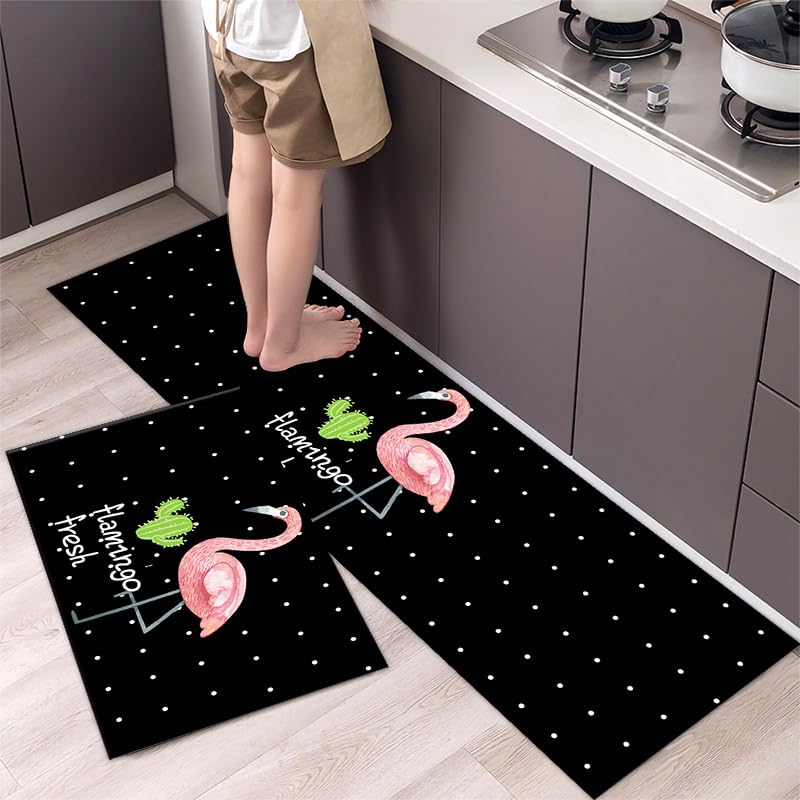 Küchenteppich 50X160Cm Schwarzer Flamingo Fussmatte Aussen Küchenläufeh Outdoor Balkon Teppich Waschbar rutschfest Läufer Läufer Flur Küche