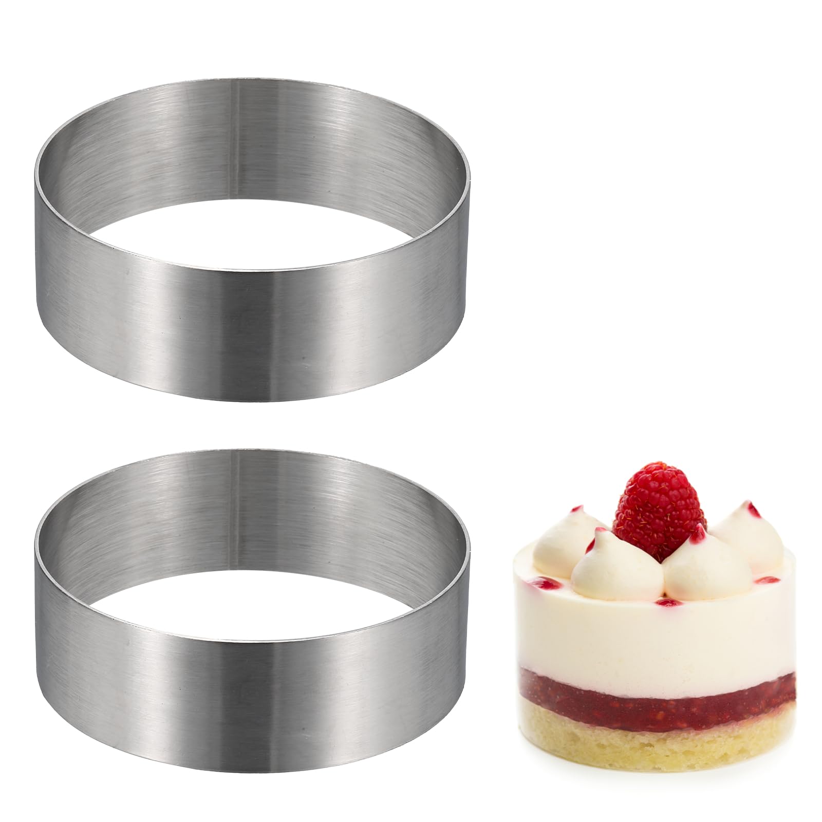 sourcing map 2 Pcs Round Cake Ring, 7.5 cm x 2.5 cm Seamless Stainless Steel Cake Cutter Dessert Mousse-Molds Baking Tools for Cake Rice Balls Sushi Pancake Mousse Pastry