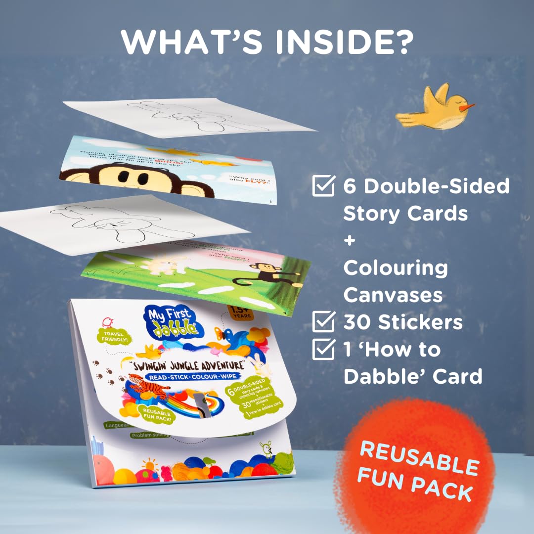 dabble My First Swingin’ Jungle Adventure+Crayons Combo|Stickers Art Reusable Story Card Set for Kids|8 Unique Child-Grip Crayon Shapes|DIY Creative Activity| Return Gift for Kids|for Ages 1.5+ - Image 7 thumbnail