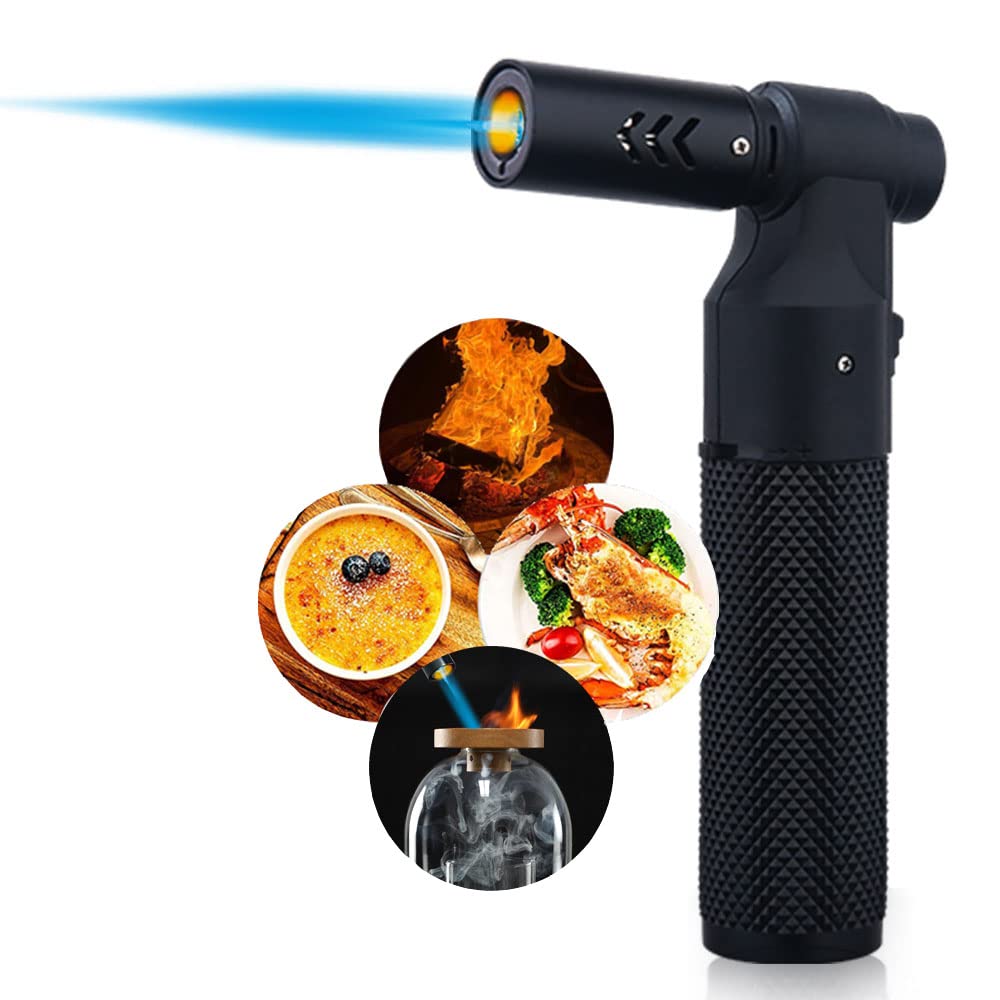 PROMISE Culinary Torch Windproof lighter Butane Refillable Adjustable Flame Kitchen Torch Candle lighter Camping Home Use Welding (Black)