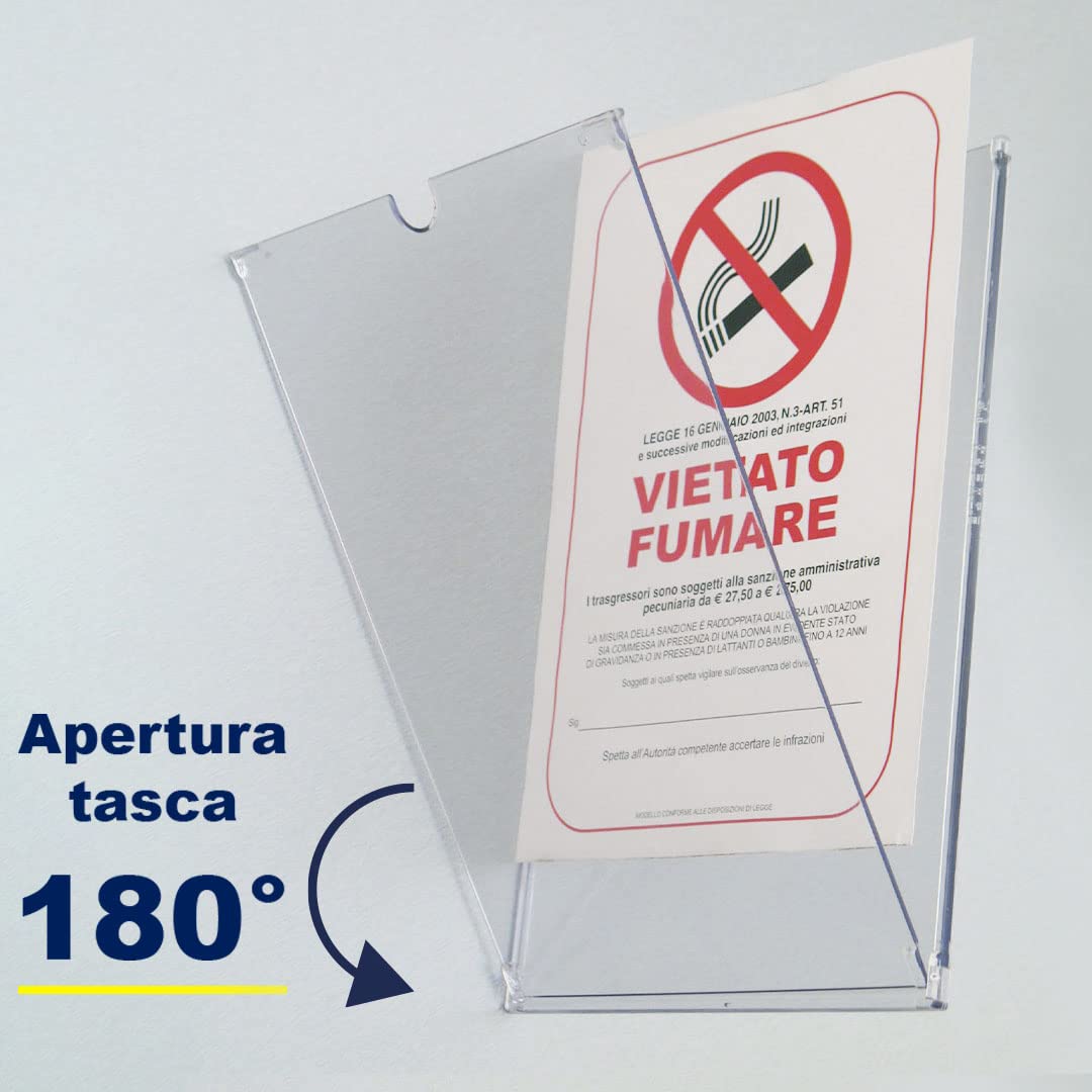 Danieli Store - Kit de 3 Soporte Policarbonato A4 Resistente para Pared. Expositor de Pared Transparentes con Adhesivo para Superficies Duras. Porta Carteles con Apertura de 180°. Antirrayas