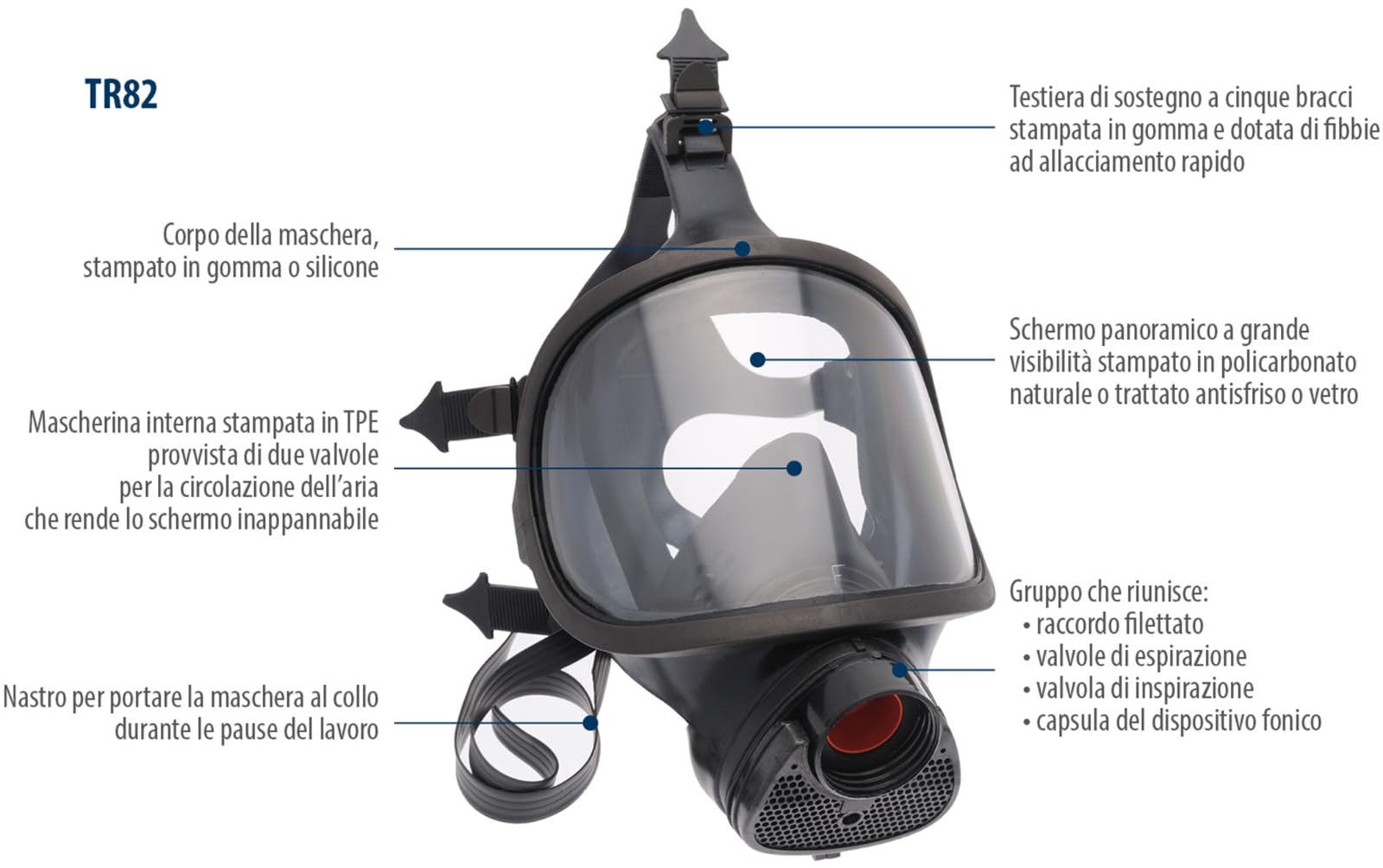 Generico Maschera Pieno Facciale con Vetro di Sicurezza Spasciani TR 82 Respiratore DPI Professionale 112220000