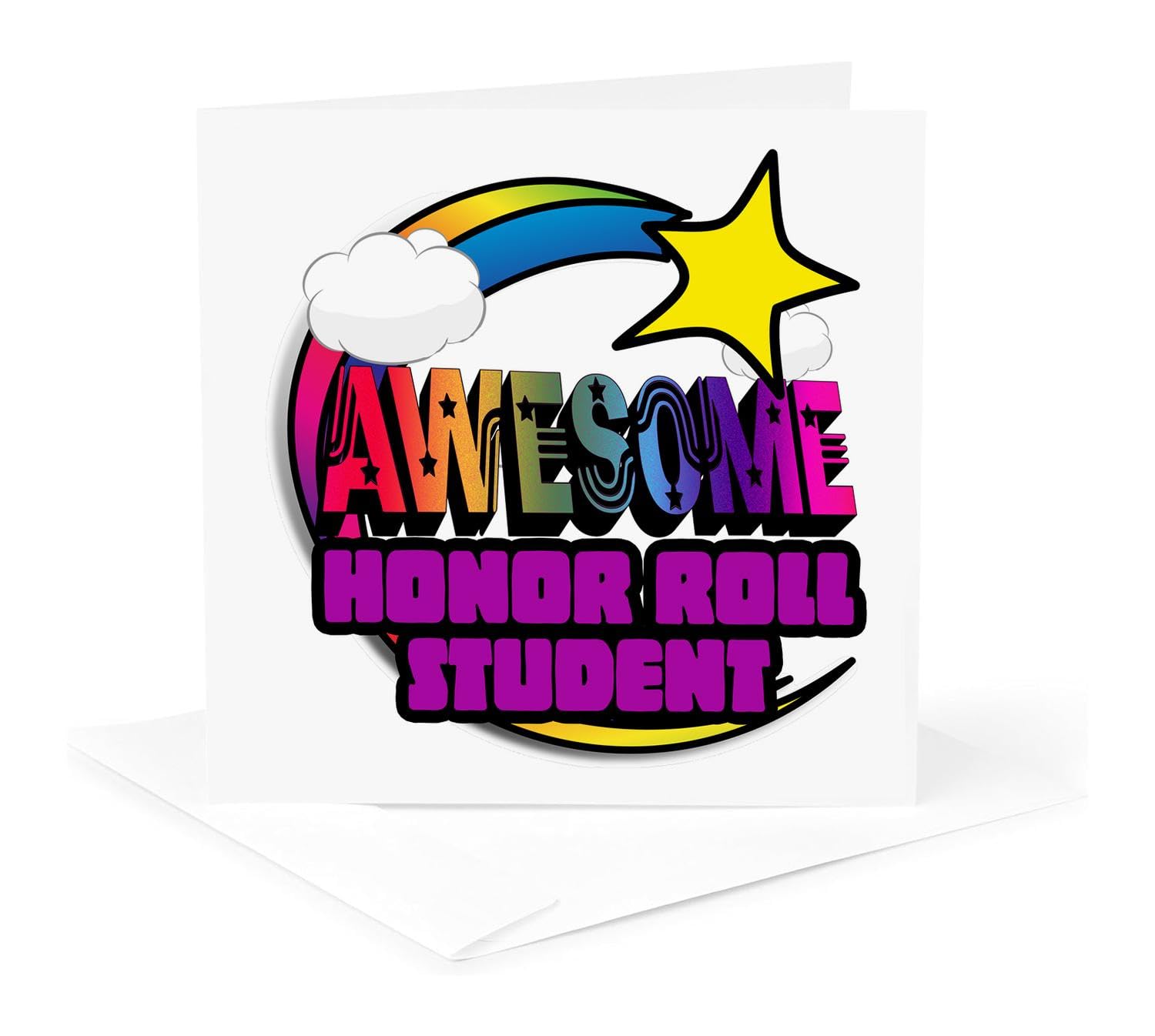 3dRose Greeting Card - Shooting Star Rainbow Awesome Honor Roll Student - Funky Awesome Designs