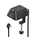 Desk Clamp Power Strip, Surge Protector with 5 AC Outlets and 3 USB Ports, Desk Mount Charging Station, Fit 1.97in Tabletop Edge Thick, 6FT Extension Cord, for Home Office Gaming Accessories