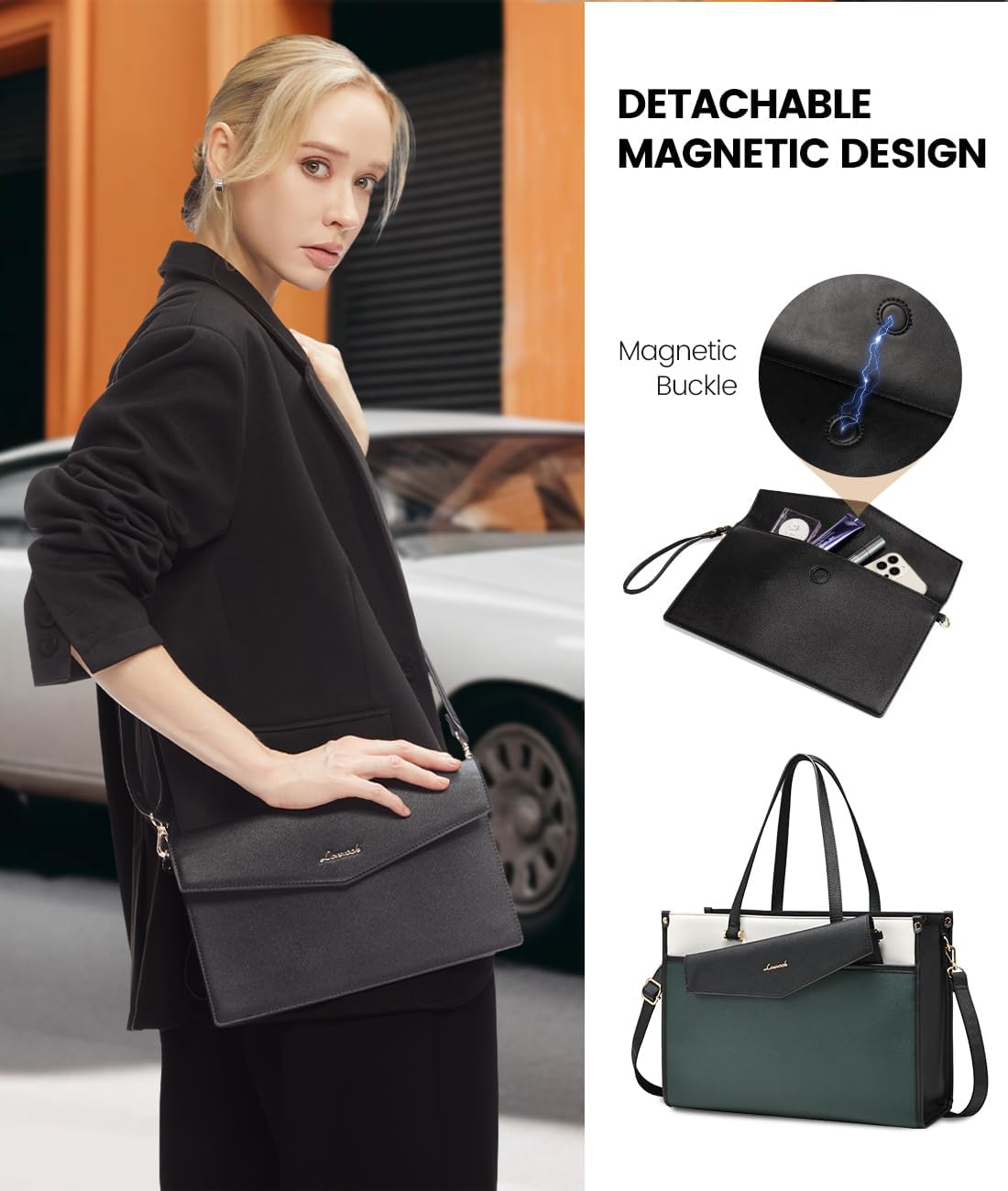 LOVEVOOK Laptop Bag for Women, 15.6'' Laptop Tote Purse 2-in-1 Professional Work Bag Business Briefcase with Clutch Purse, Waterproof Leather Computer Handbag for Teacher Office Travel - Image 6