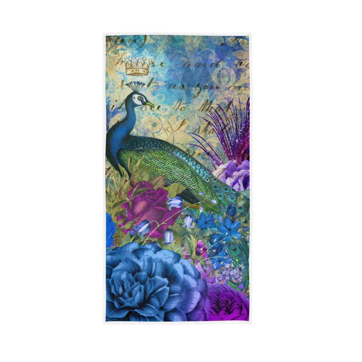 LSRCPD Crowned Peacock on Blue Purple Floral Soft Large Hand Towels Bath Towel for Bathroom Hotel Gym Spa 30"x15"